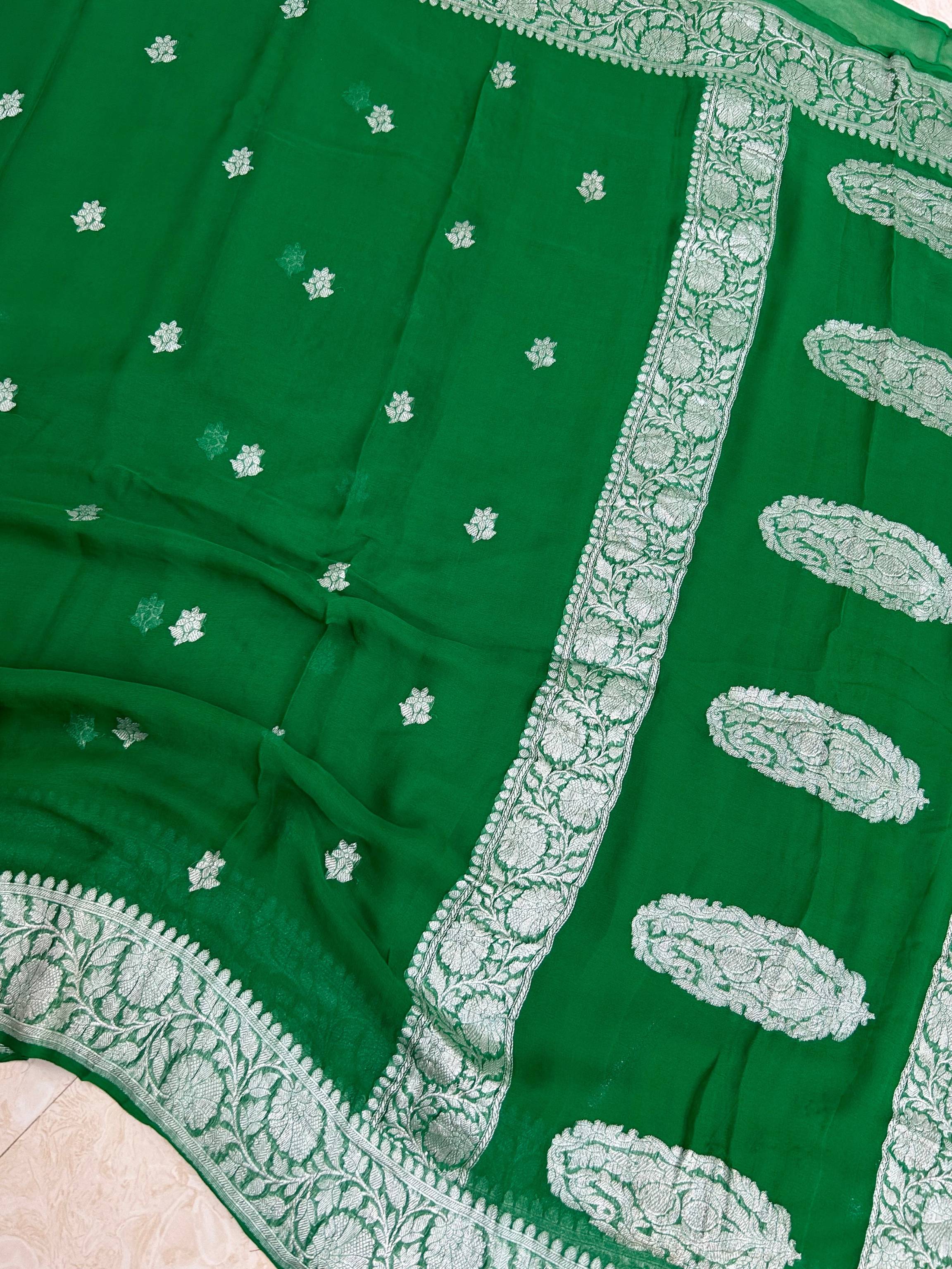 Pure Georgette Banarasi Saree - Silver Zari