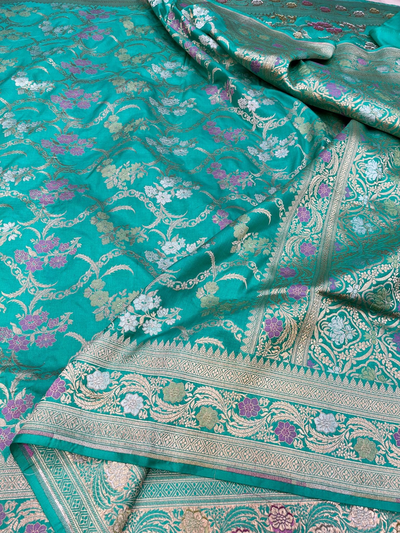 Pure Katan Silk Handloom Banarasi Saree - Jaal Work With Meenakari
