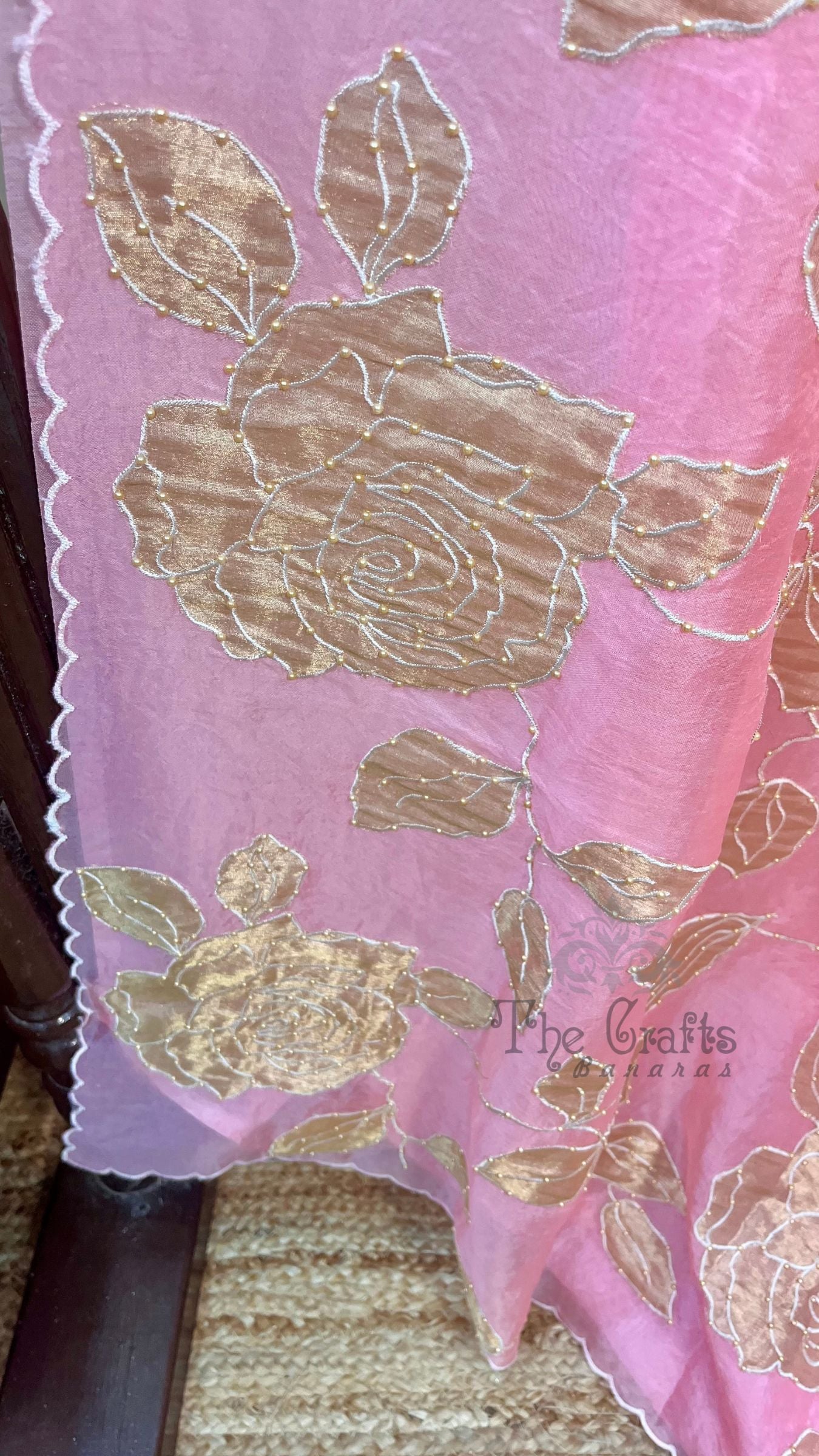 Pure Kora Organza Silk Banarasi Saree -  Applique work all over