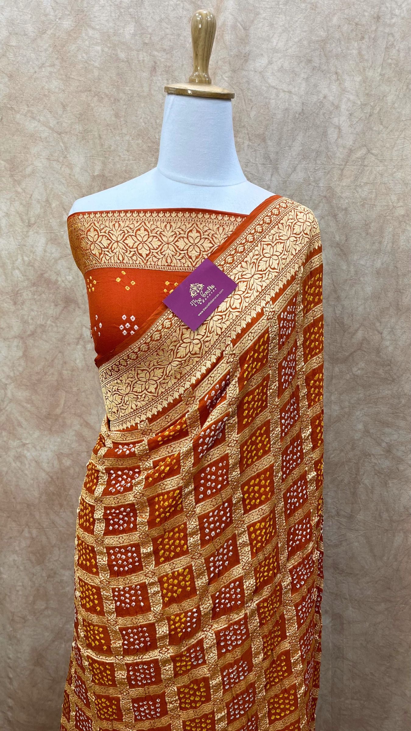 Pure Georgette Banarasi Handloom Bandhej Saree