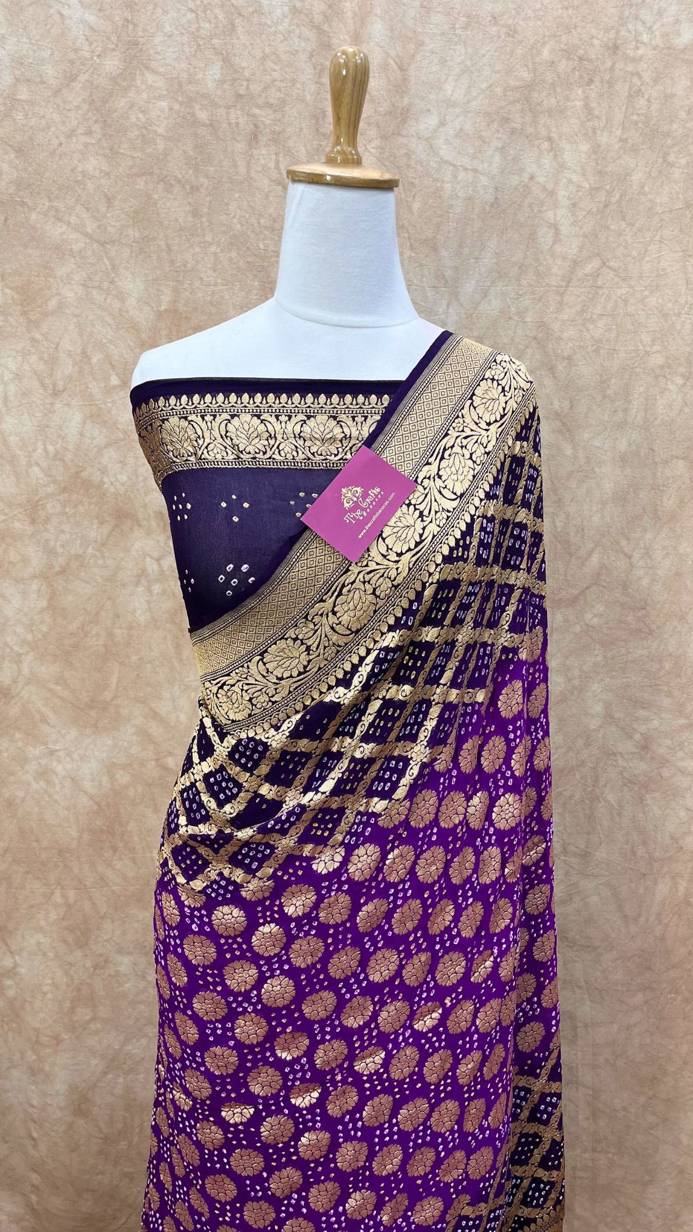 Pure Georgette Banarasi Handloom Bandhej Saree