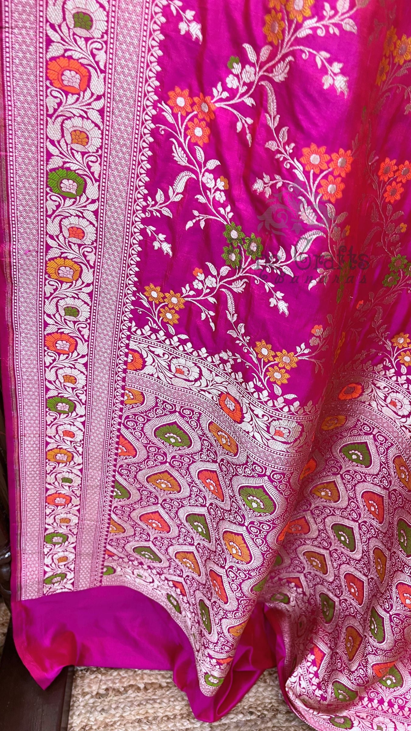 Pure Katan Silk Handloom Banarasi Saree - Jaal With Meenakari