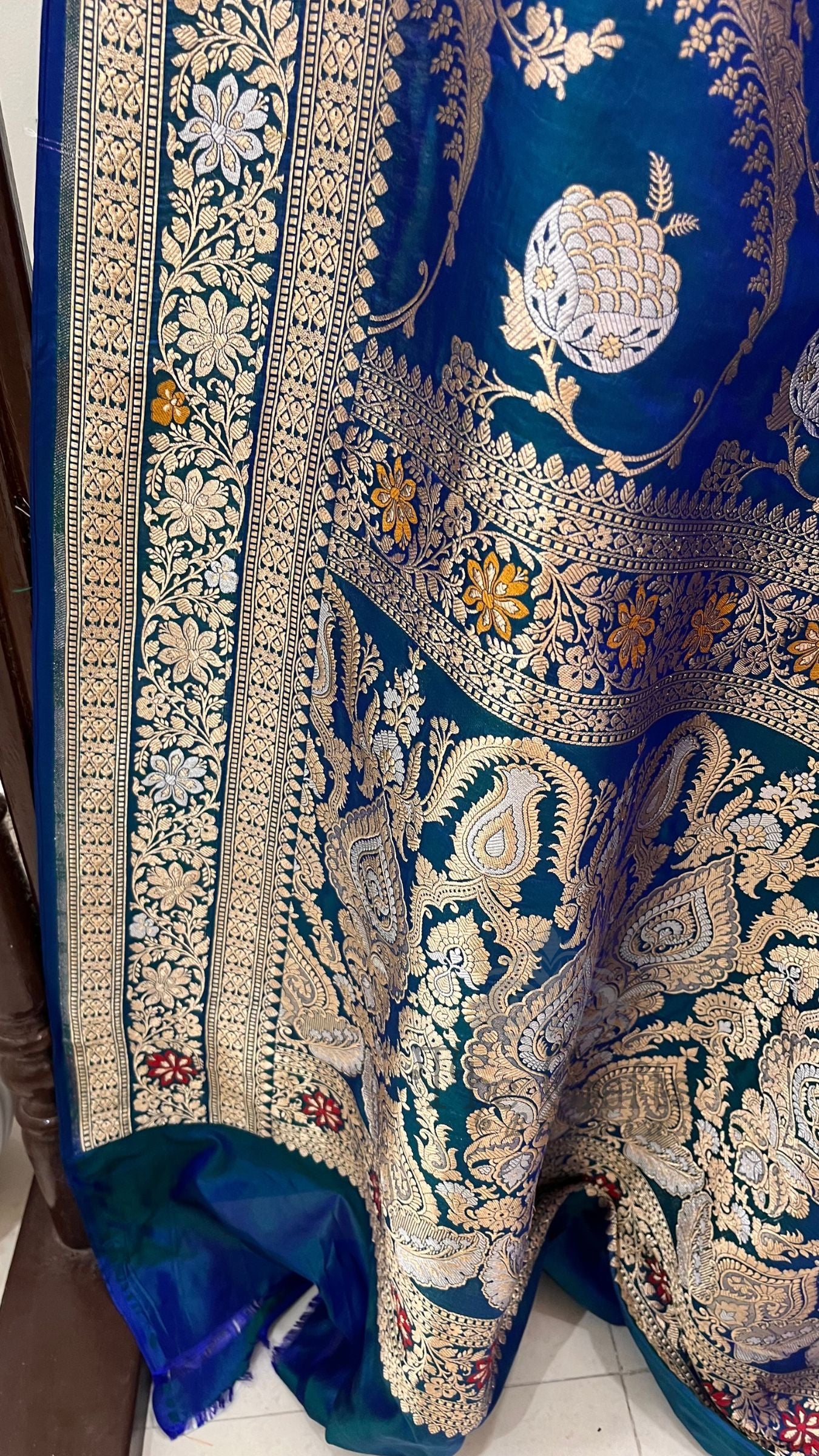 Pure Katan Silk Handloom Banarasi Saree - All Over Sona Rupa Jaal Work