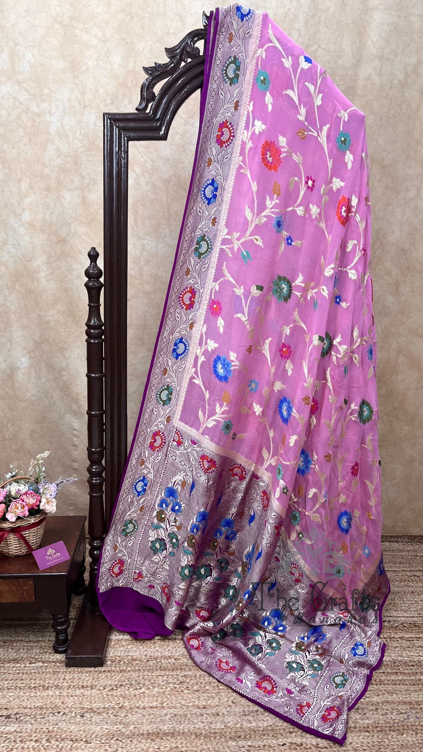 Khaddi Georgette Handloom Banarasi Saree - Jaal with Meenakari
