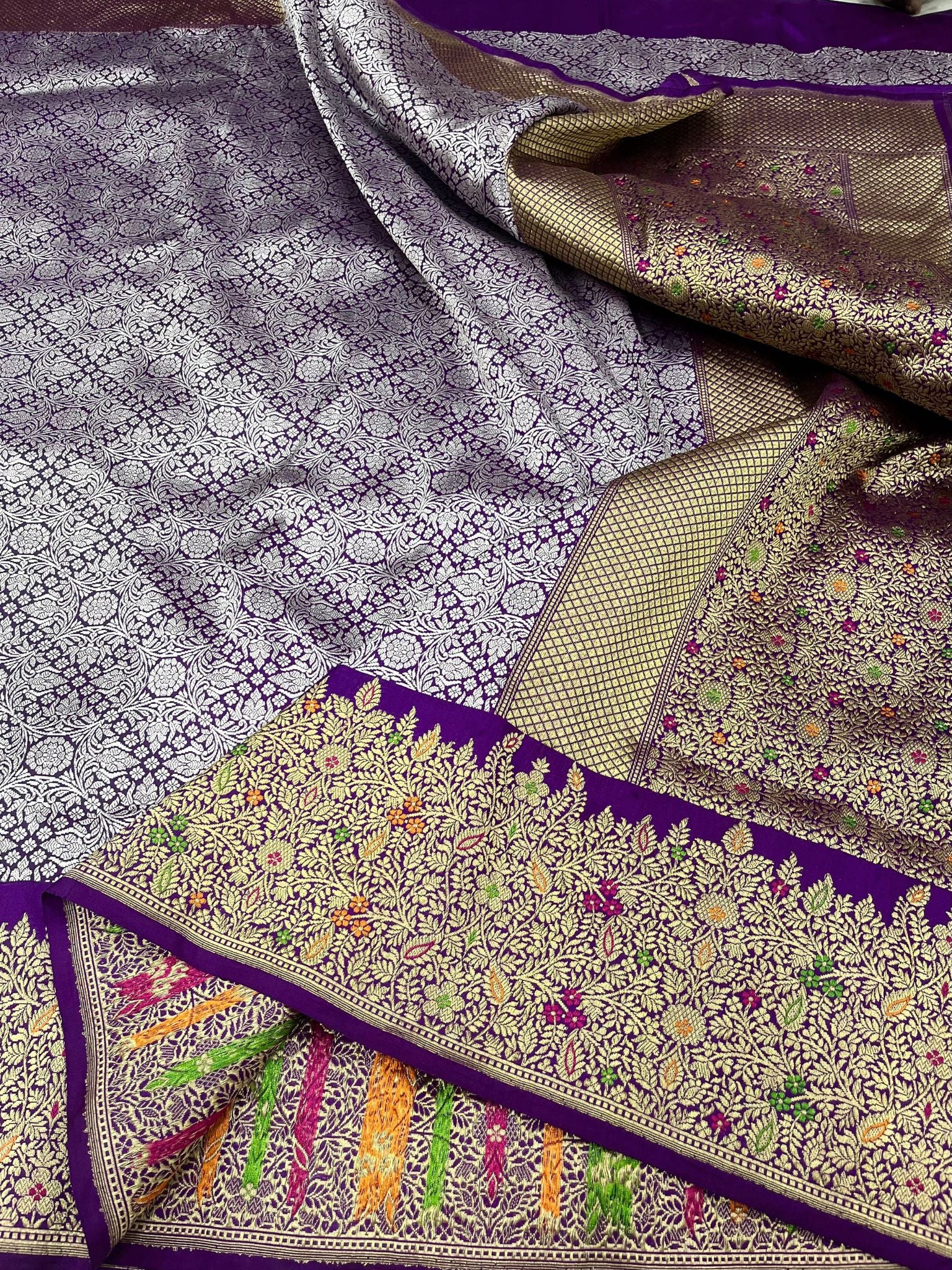 Pure Katan Silk Handloom Banarasi Saree - Kadhua Tanchui Brocade Meena