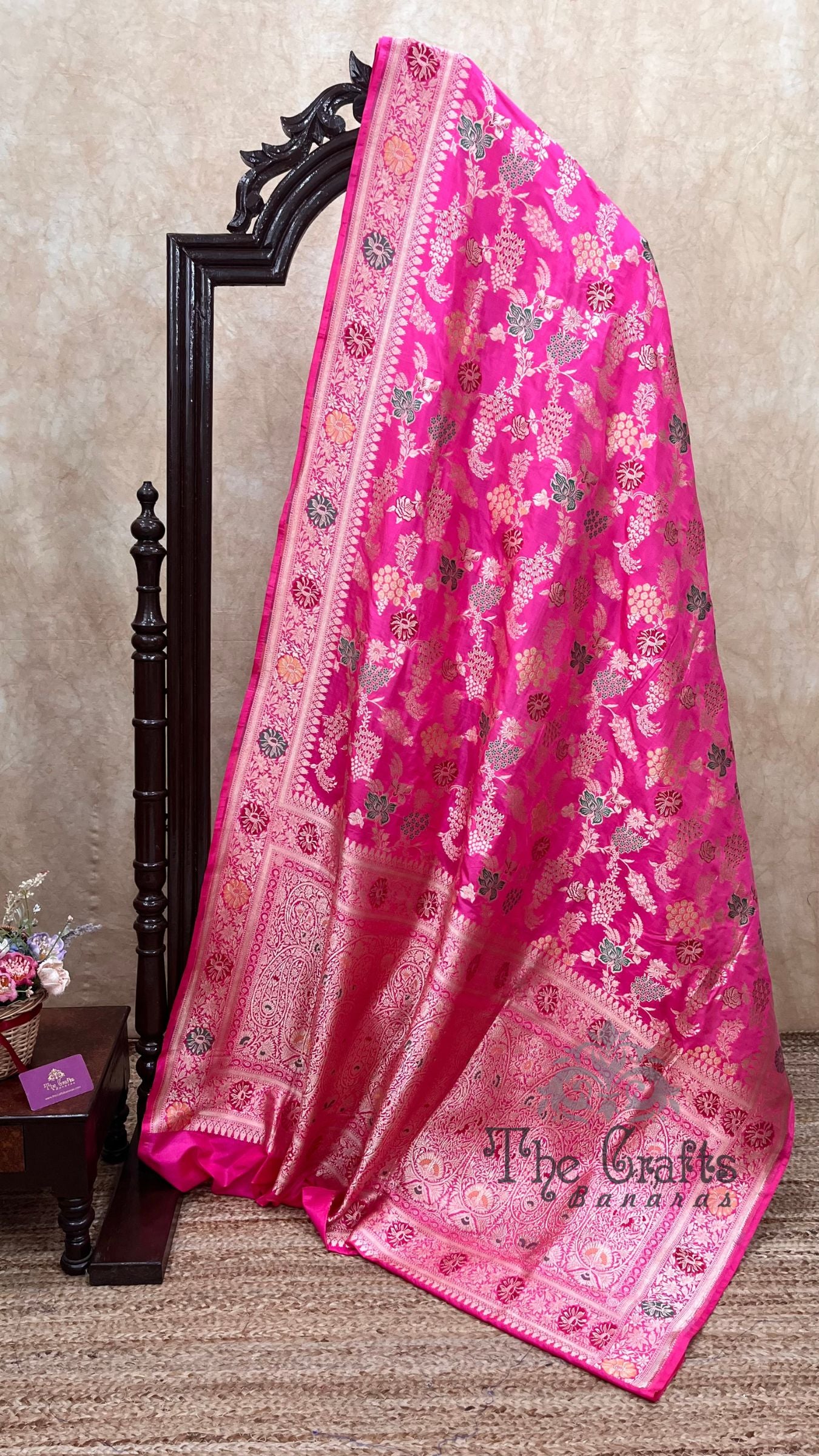 Pure Katan Silk Handloom Banarasi Saree - Jaal With Meenakari