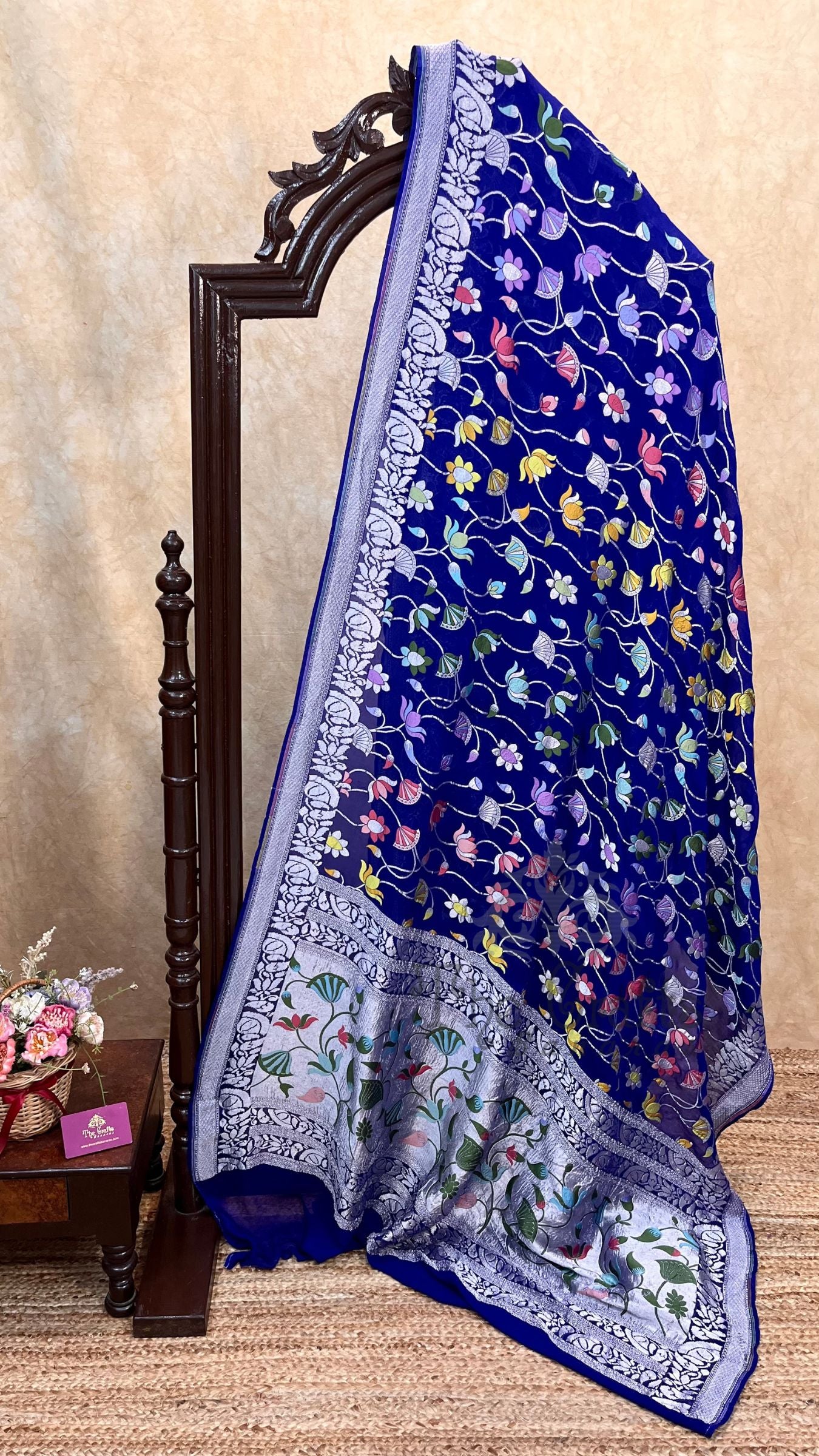 Khaddi Georgette Handloom Banarasi Saree - Jaal with Meenakari