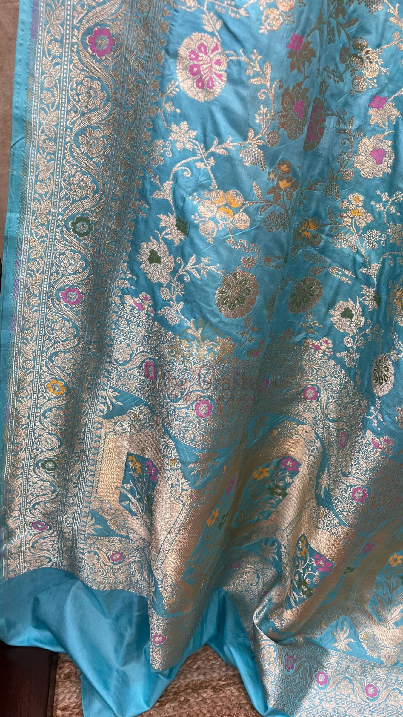 Pure Katan Silk Handloom Banarasi Saree - Jaal With Meenakari