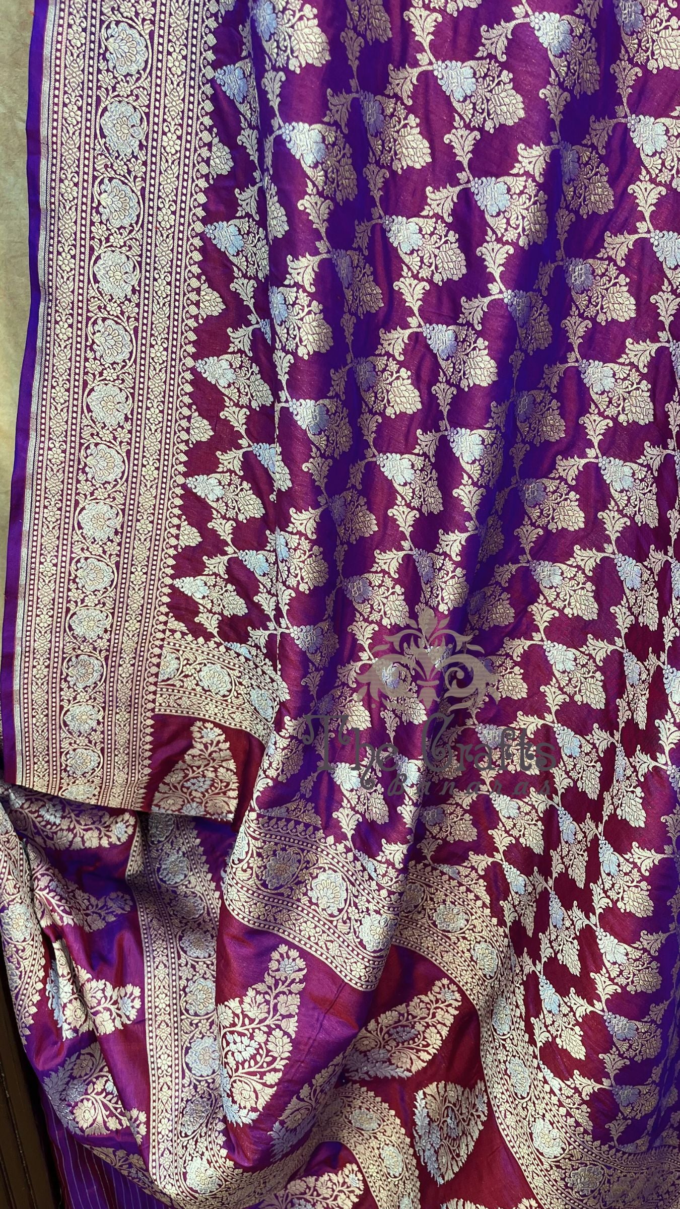 Pure Katan Silk Handloom Banarasi Saree - All over Sona Roopa Jaal work