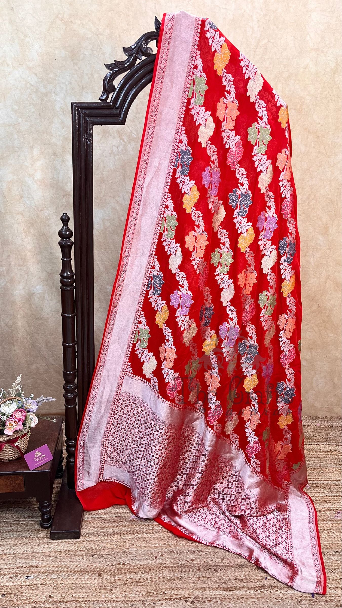 Khaddi Georgette Handloom Banarasi Saree - Jaal with Meenakari