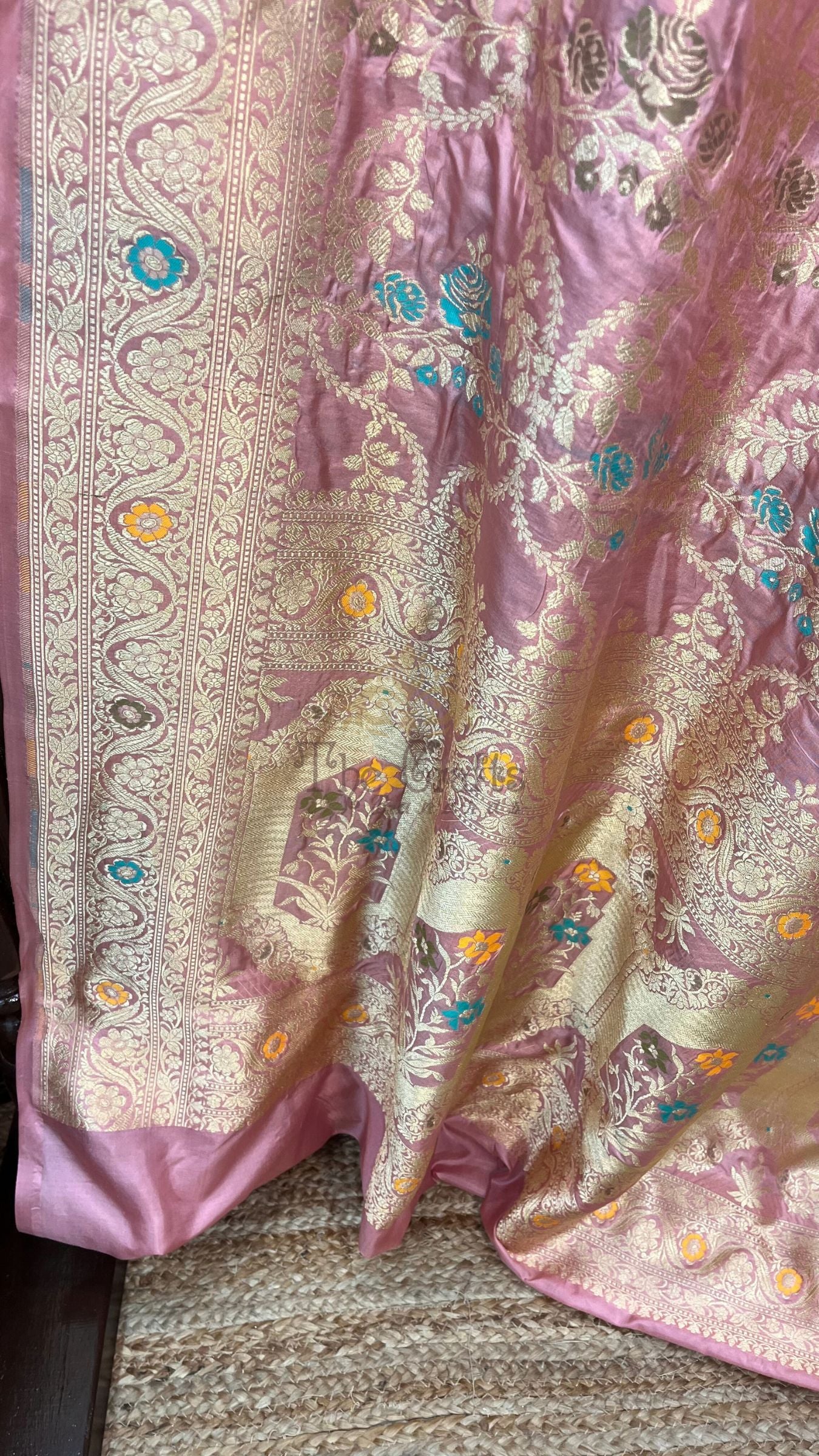 Pure Katan Silk Handloom Banarasi Saree - Jaal With Meenakari