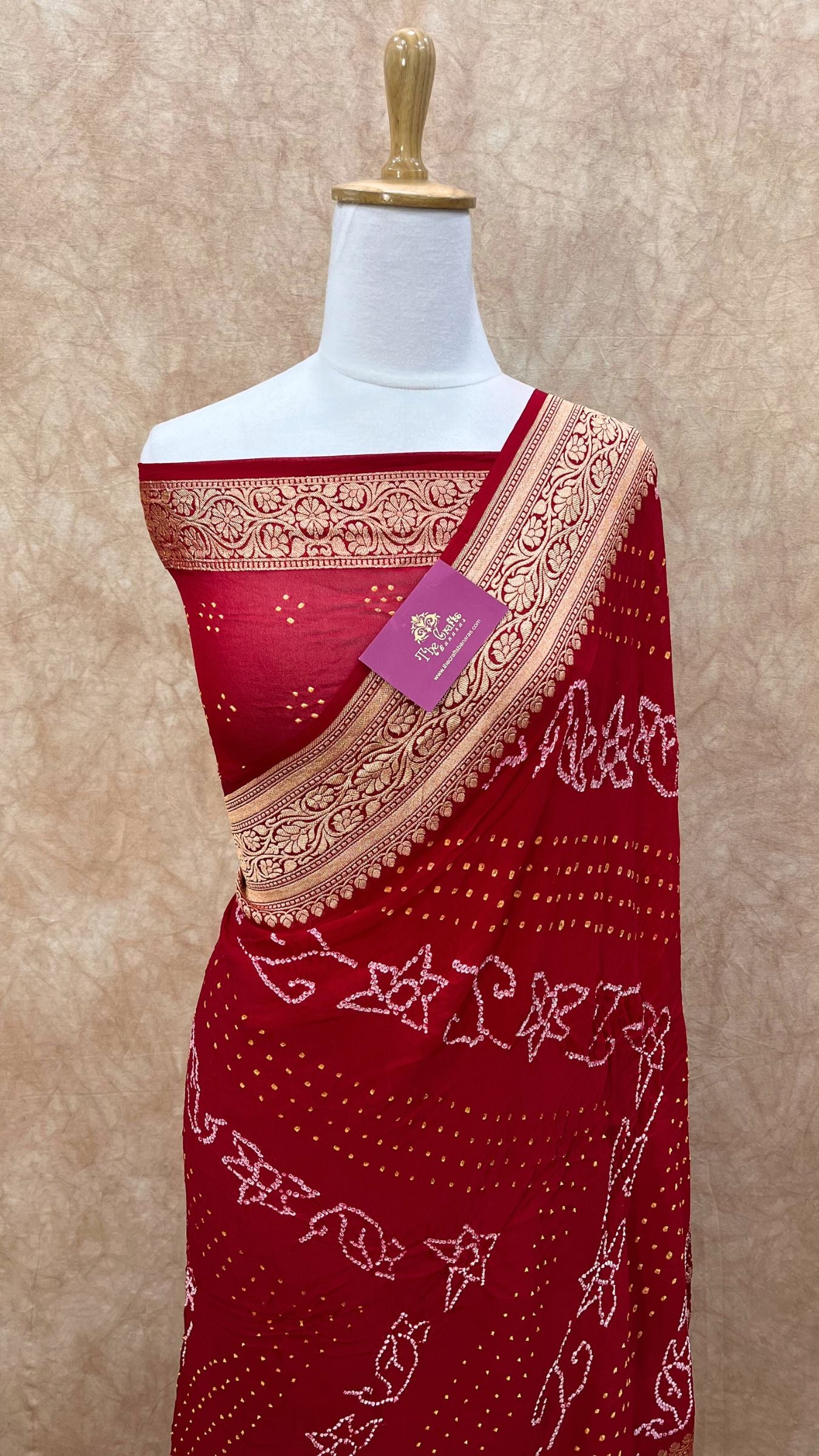 Pure Georgette Banarasi Handloom Bandhej Saree