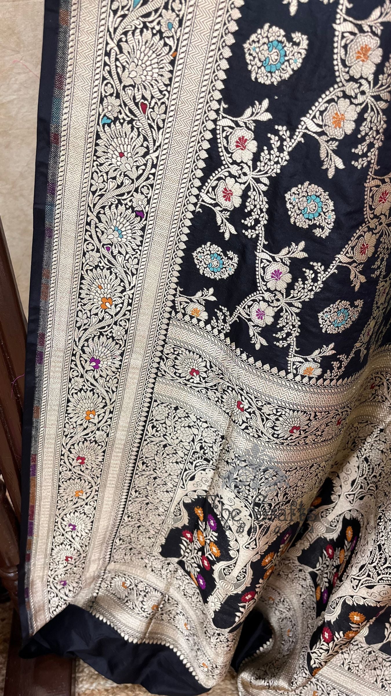 Pure Katan Silk Handloom Banarasi Saree - Jaal With Meenakari