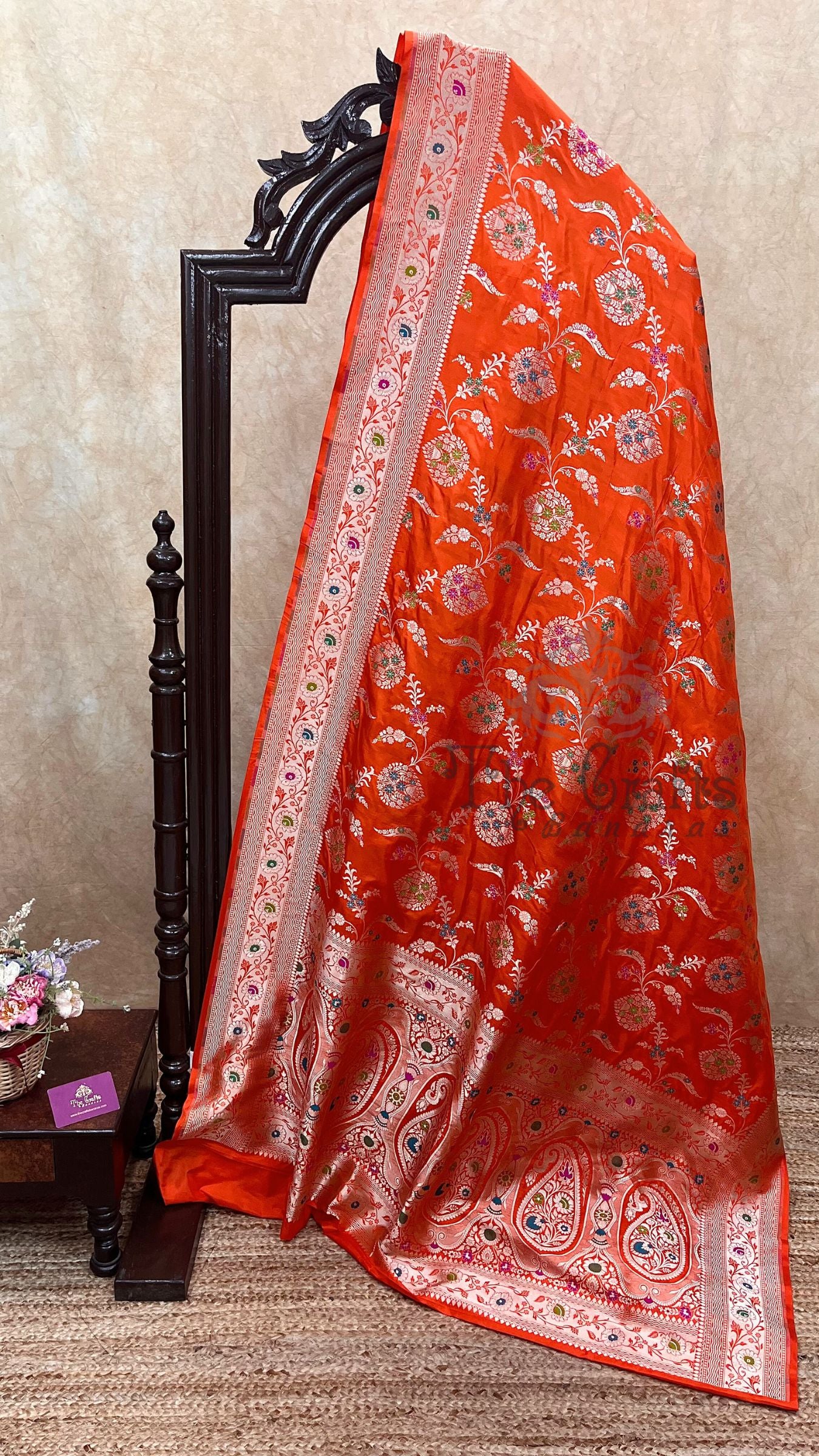 Pure Katan Silk Handloom Banarasi Saree - Jaal With Meenakari