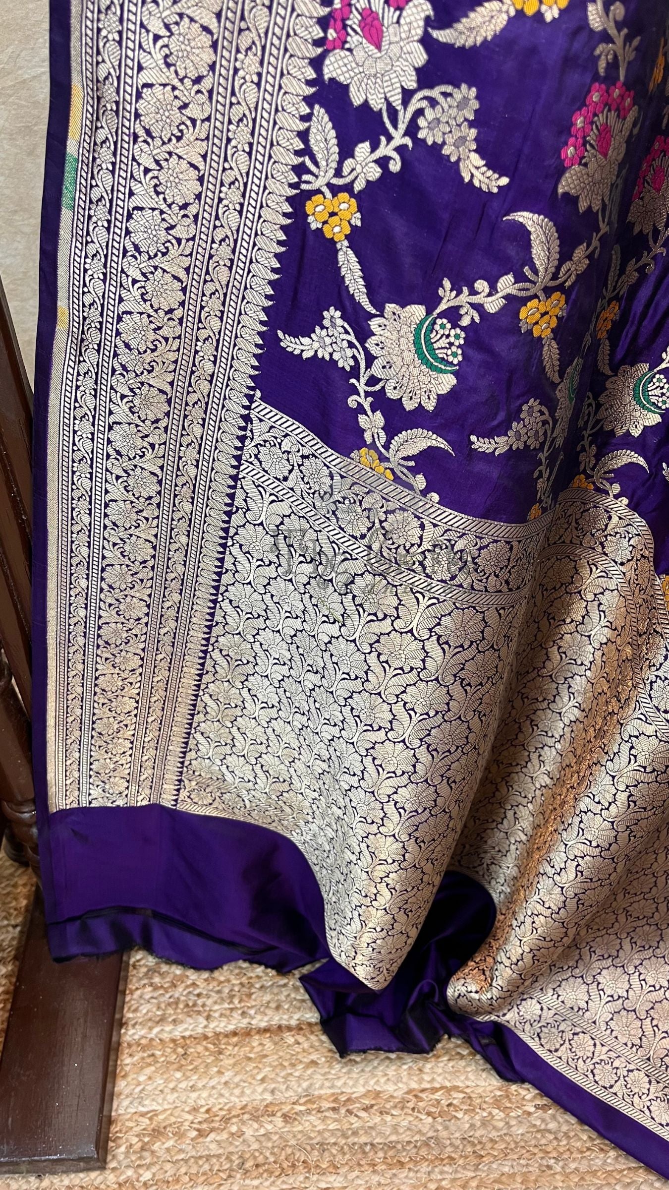 Pure Katan Silk Handloom Banarasi Saree - Jaal With Meenakari