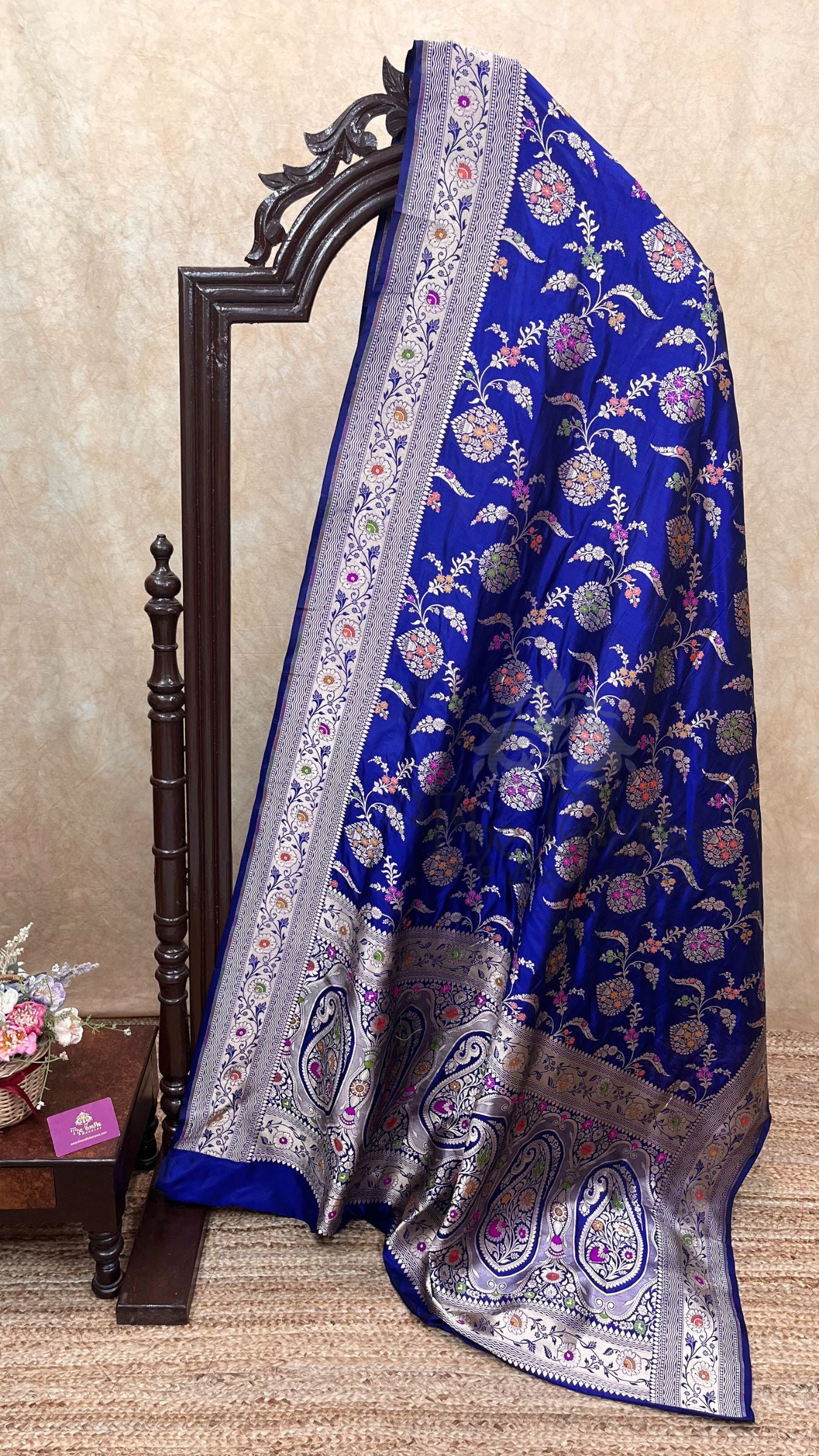 Pure Katan Silk Handloom Banarasi Saree - Jaal With Meenakari