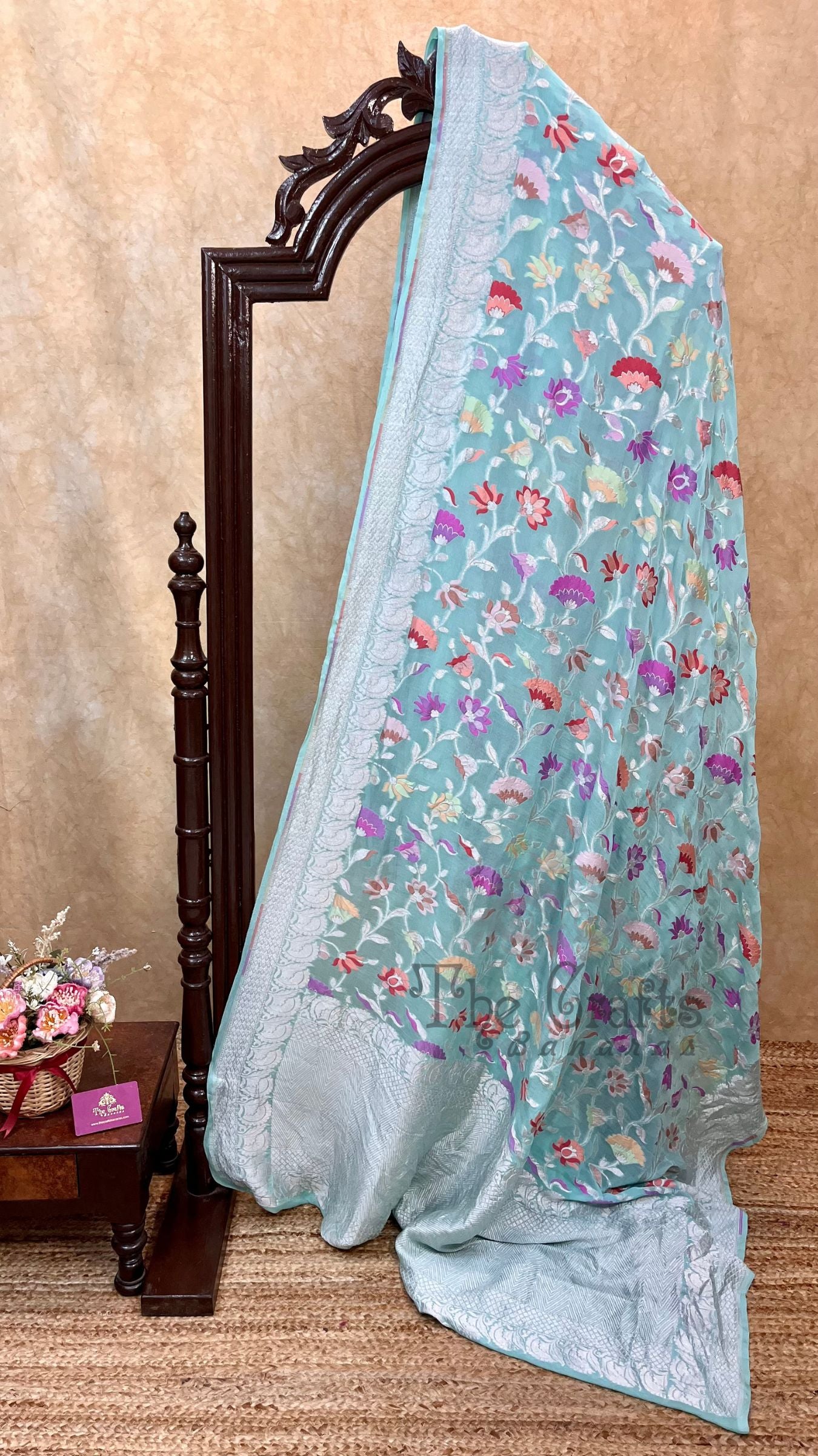 Khaddi Georgette Handloom Banarasi Saree - Jaal with Meenakari