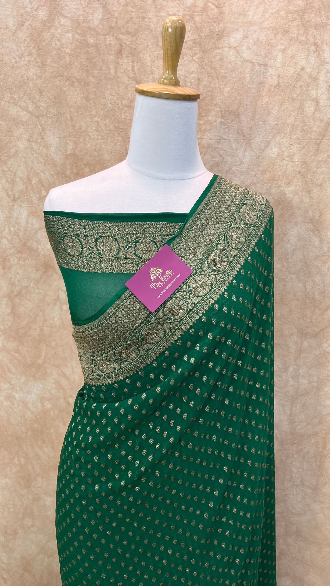 Khaddi Georgette Banarasi Saree - Antique Zari