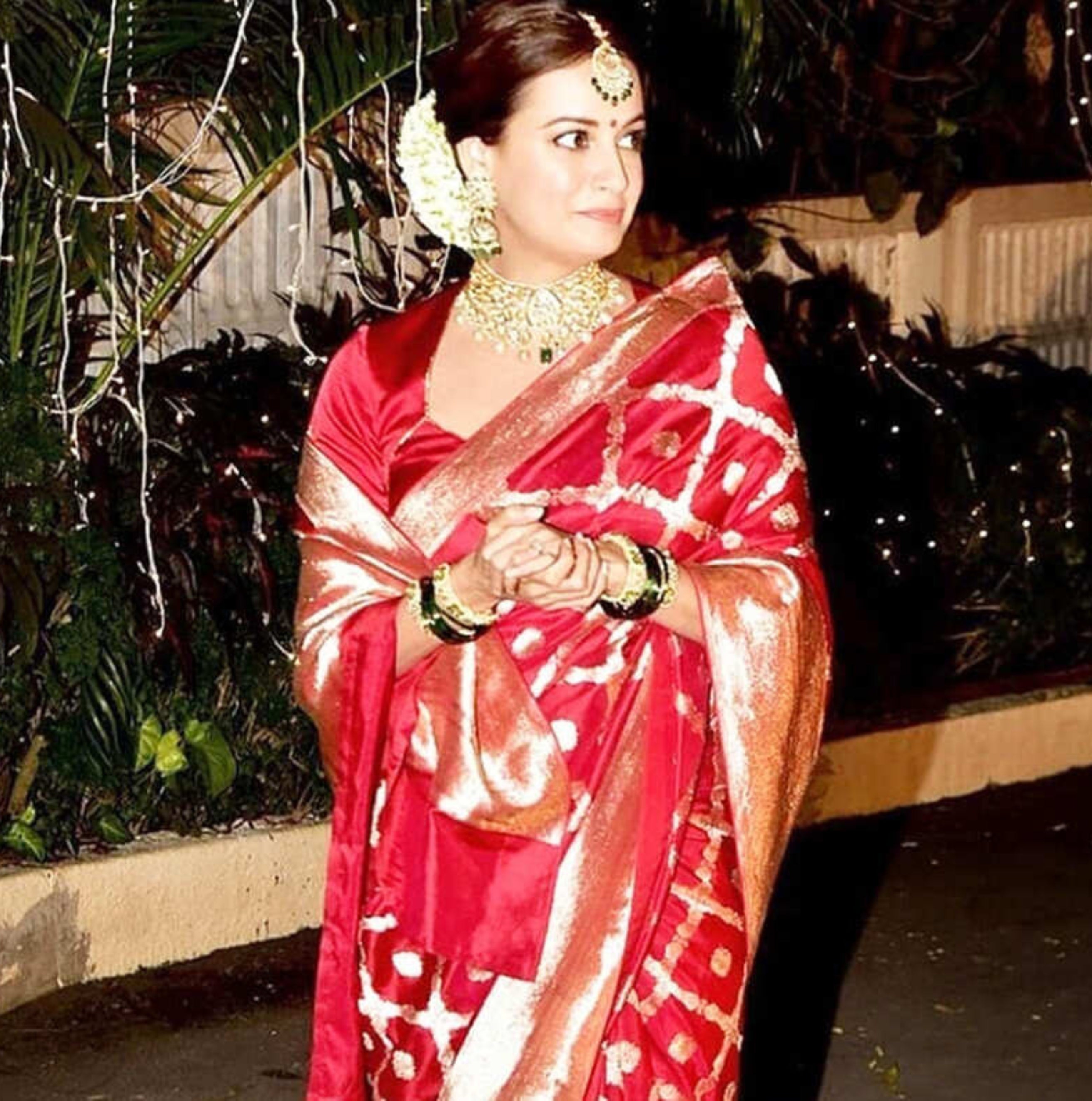 Diya Mirza in Pure Katan Silk Handloom Banarasi Saree - Jaal Work