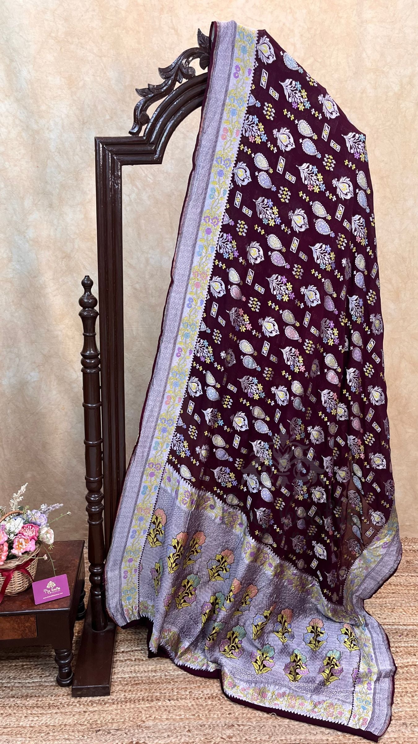 Khaddi Georgette Handloom Banarasi Saree - Jaal with Meenakari