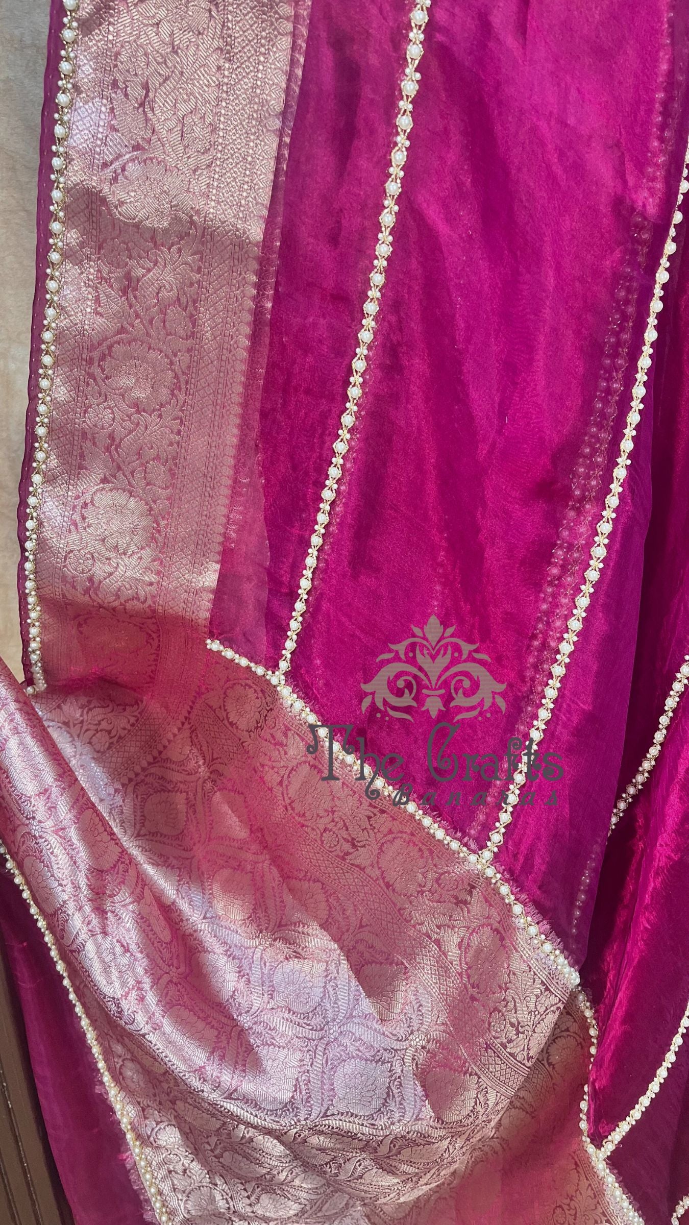 Pure Kora Tissue Silk Banarasi Saree - handwork motifs