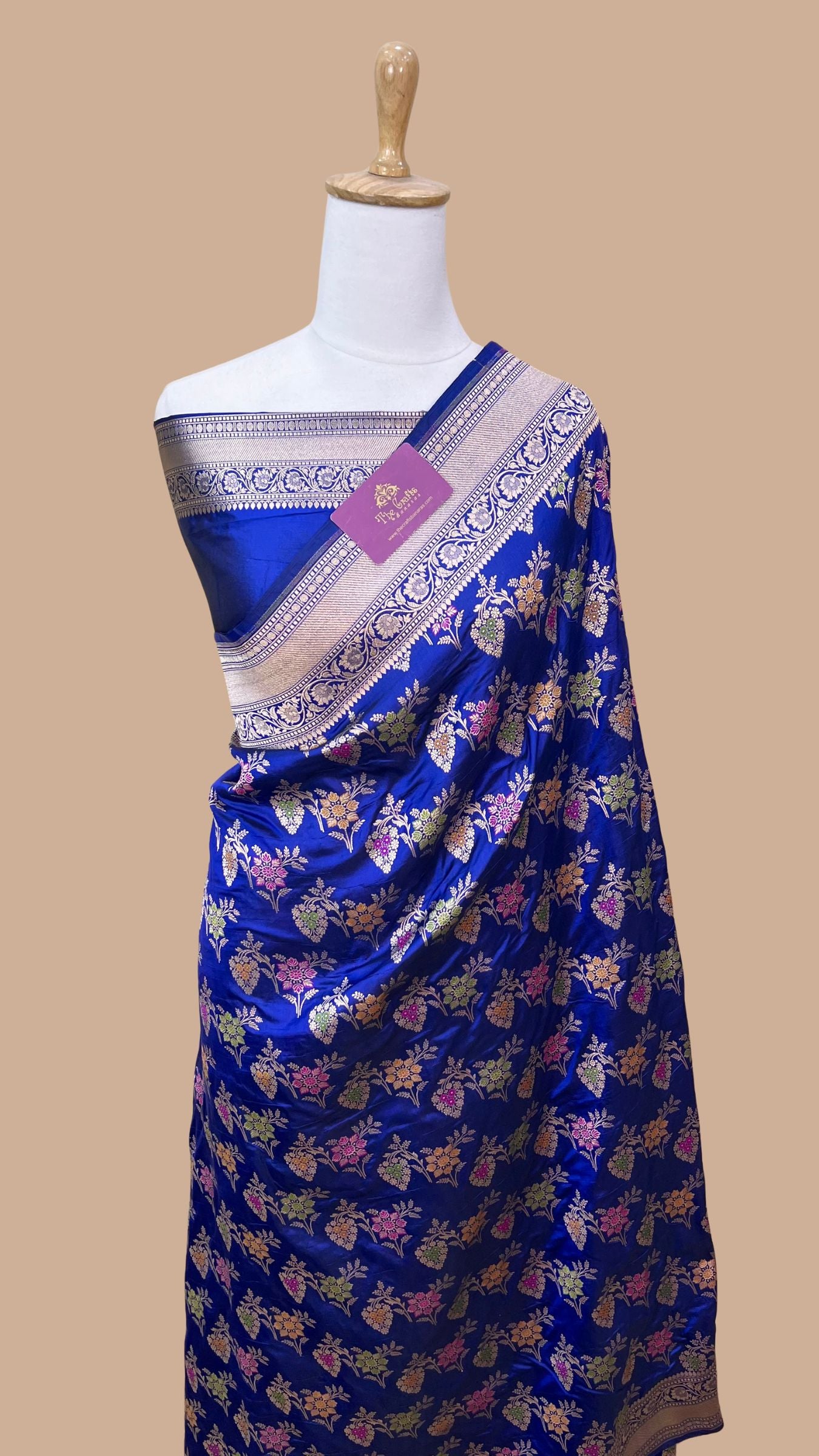 Pure Katan Silk Handloom Banarasi Saree - Jaal With Meenakari