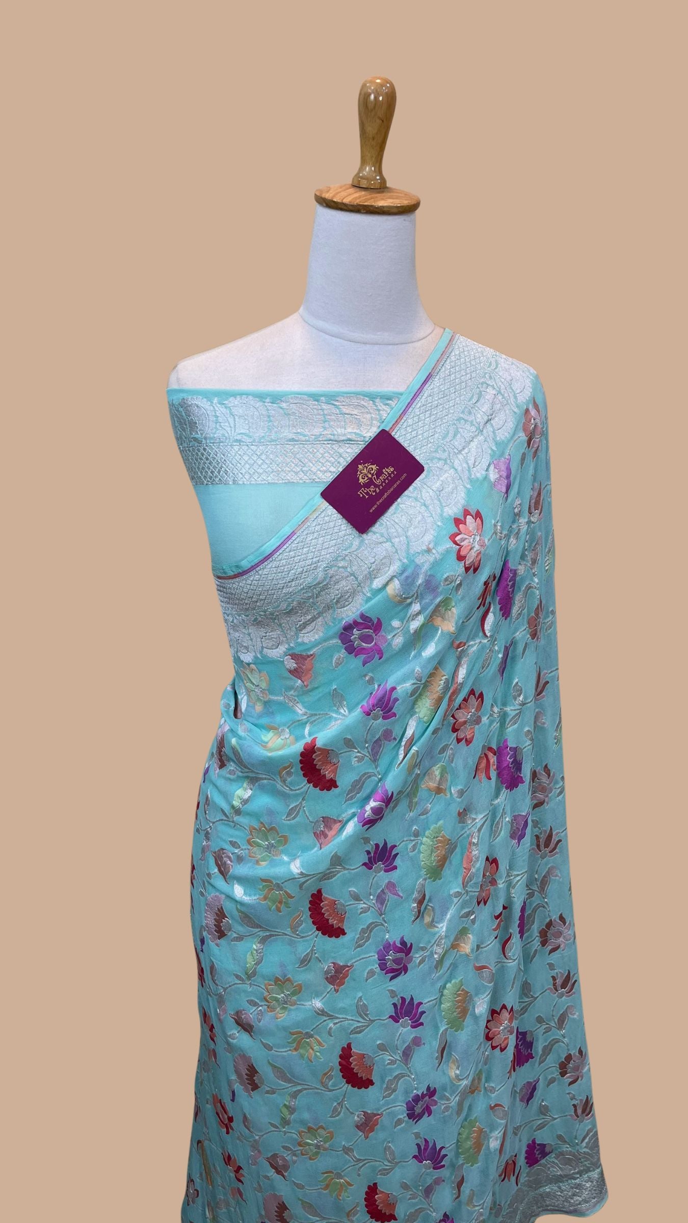 Khaddi Georgette Handloom Banarasi Saree - Jaal with Meenakari