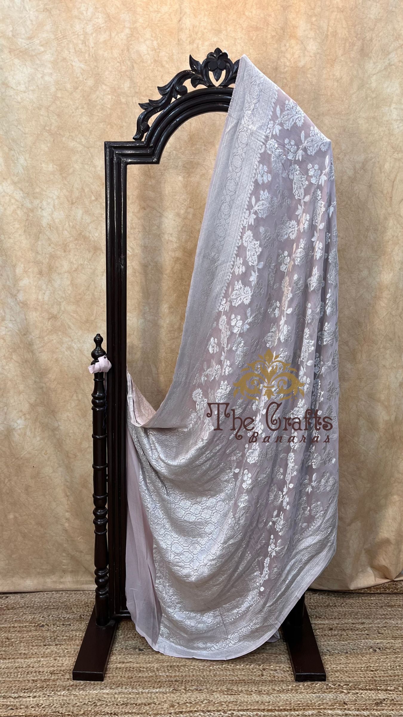 Pure Georgette Banarasi Saree - Silver Zari