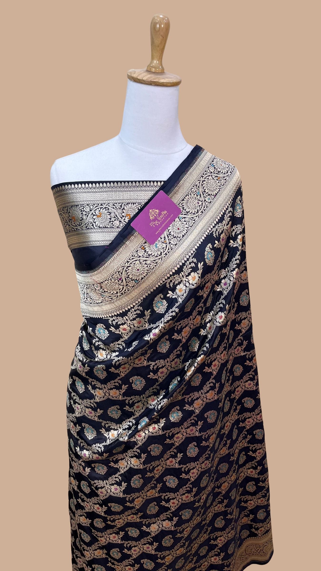 Pure Katan Silk Handloom Banarasi Saree - Jaal With Meenakari