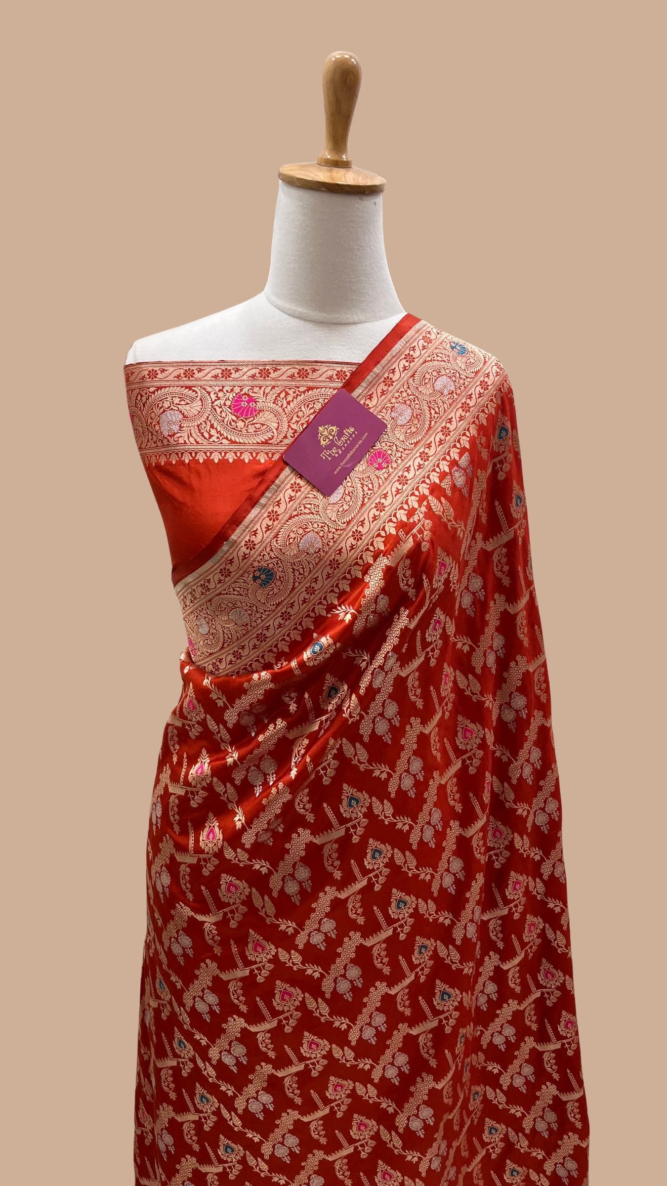 Pure Katan Silk Handloom Banarasi Saree - Jaal With Meenakari