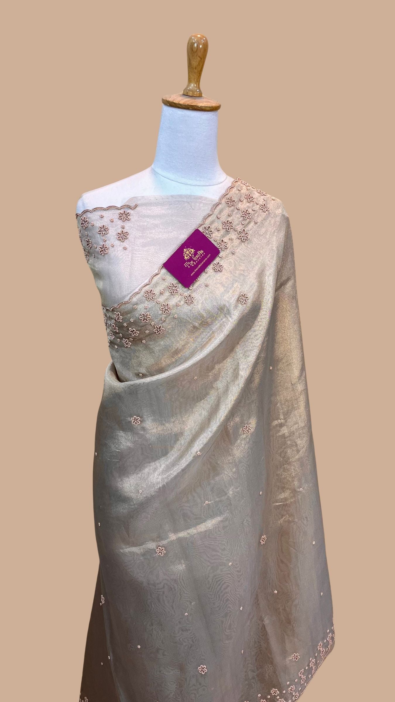 Pure Kora Tissue Silk Banarasi Saree - handwork motifs