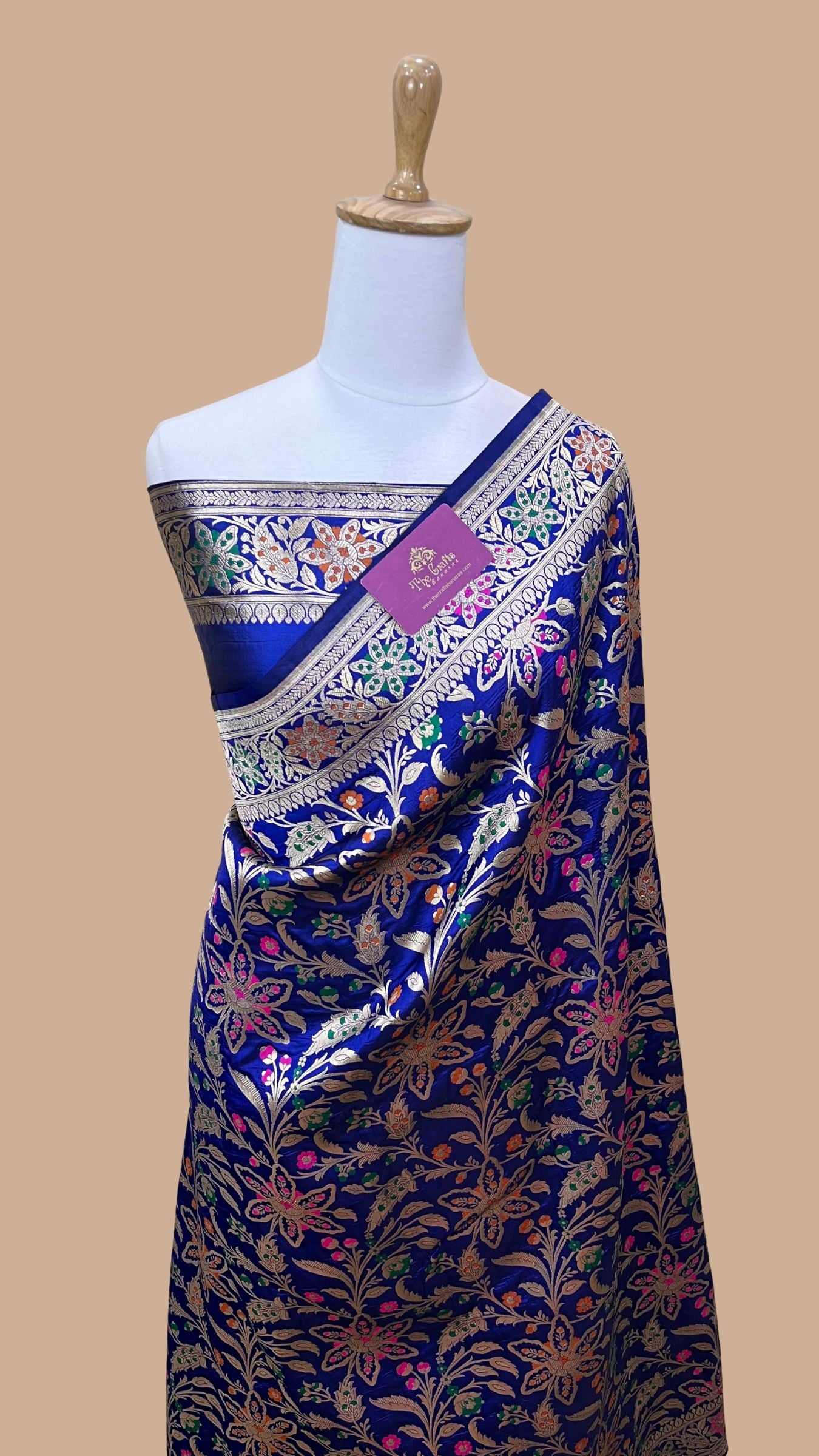Pure Katan Silk Handloom Banarasi Saree - Jaal With Meenakari