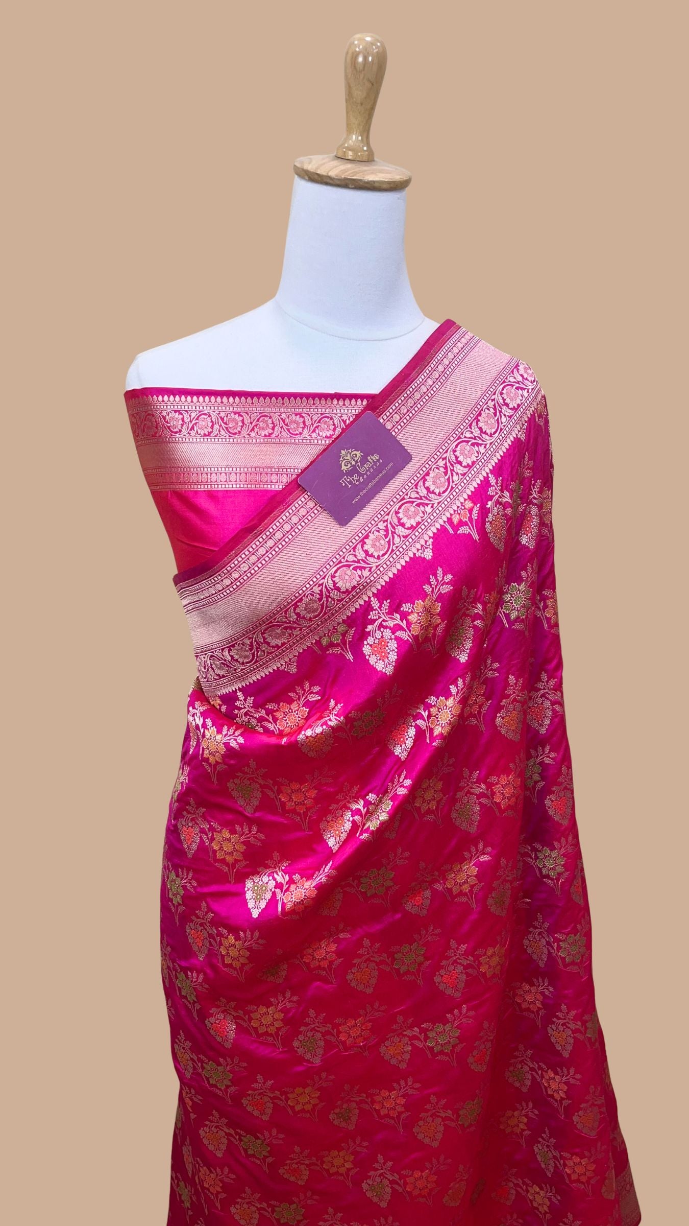 Pure Katan Silk Handloom Banarasi Saree - Jaal With Meenakari