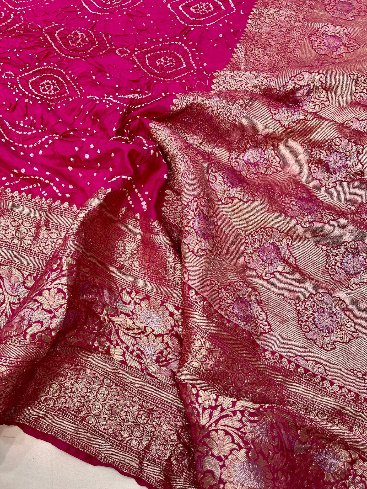 Pure Katan Silk Handloom Bandhej Banarasi Saree