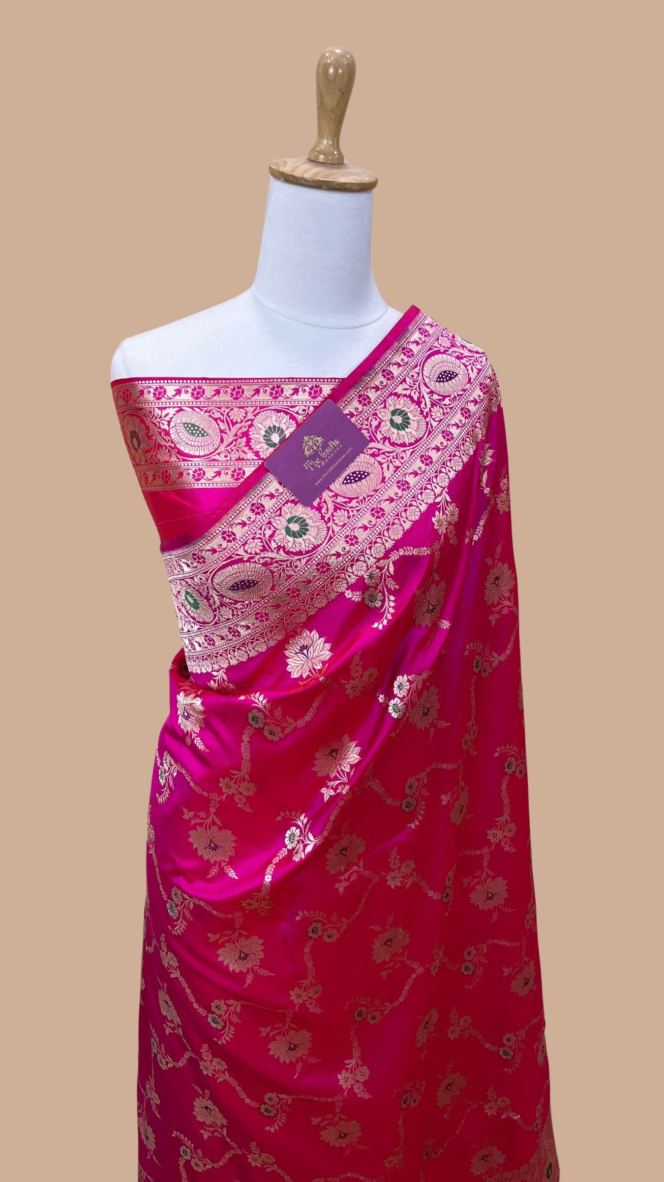 Pure Katan Silk Handloom Banarasi Saree - Jaal With Meenakari