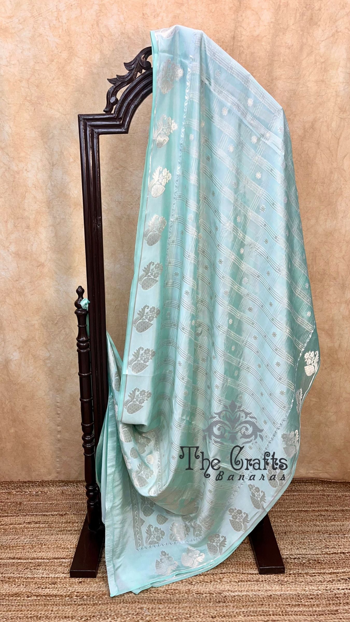 Sea Green Pure Chiniya Silk Banarasi Saree