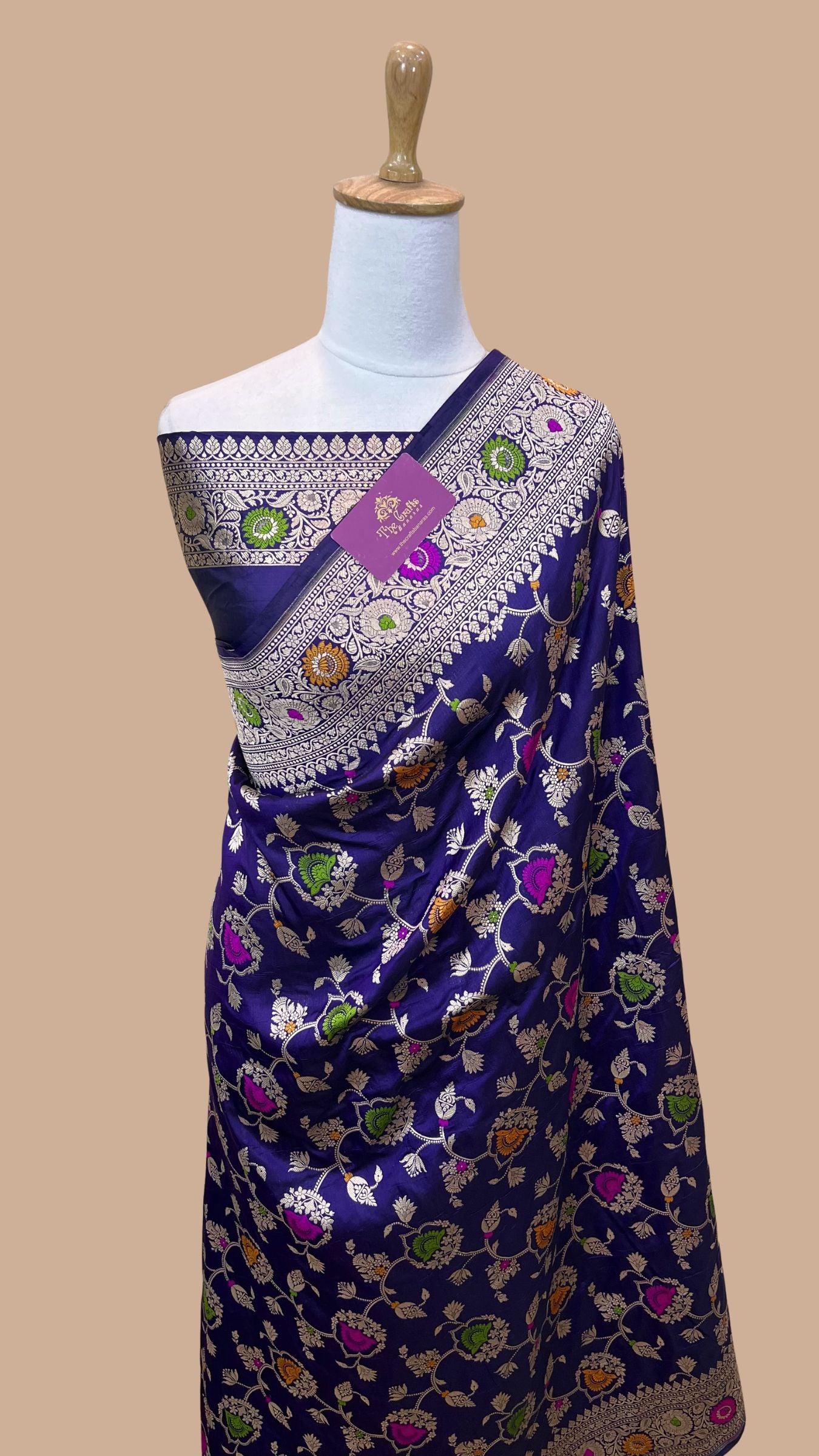 Pure Katan Silk Handloom Banarasi Saree - Jaal With Meenakari