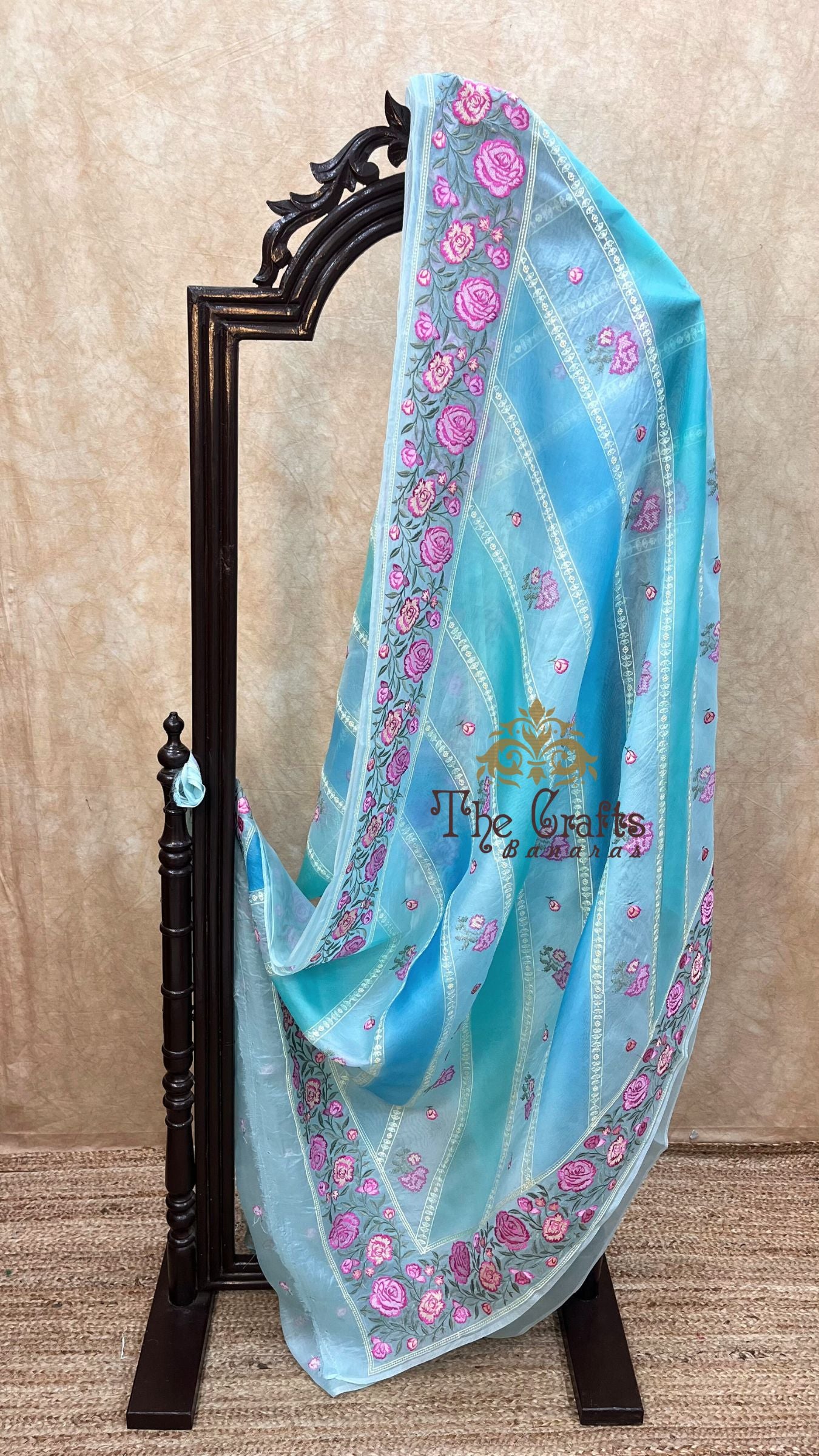 Pure Organza Silk Chikankari Handloom Banarasi Saree