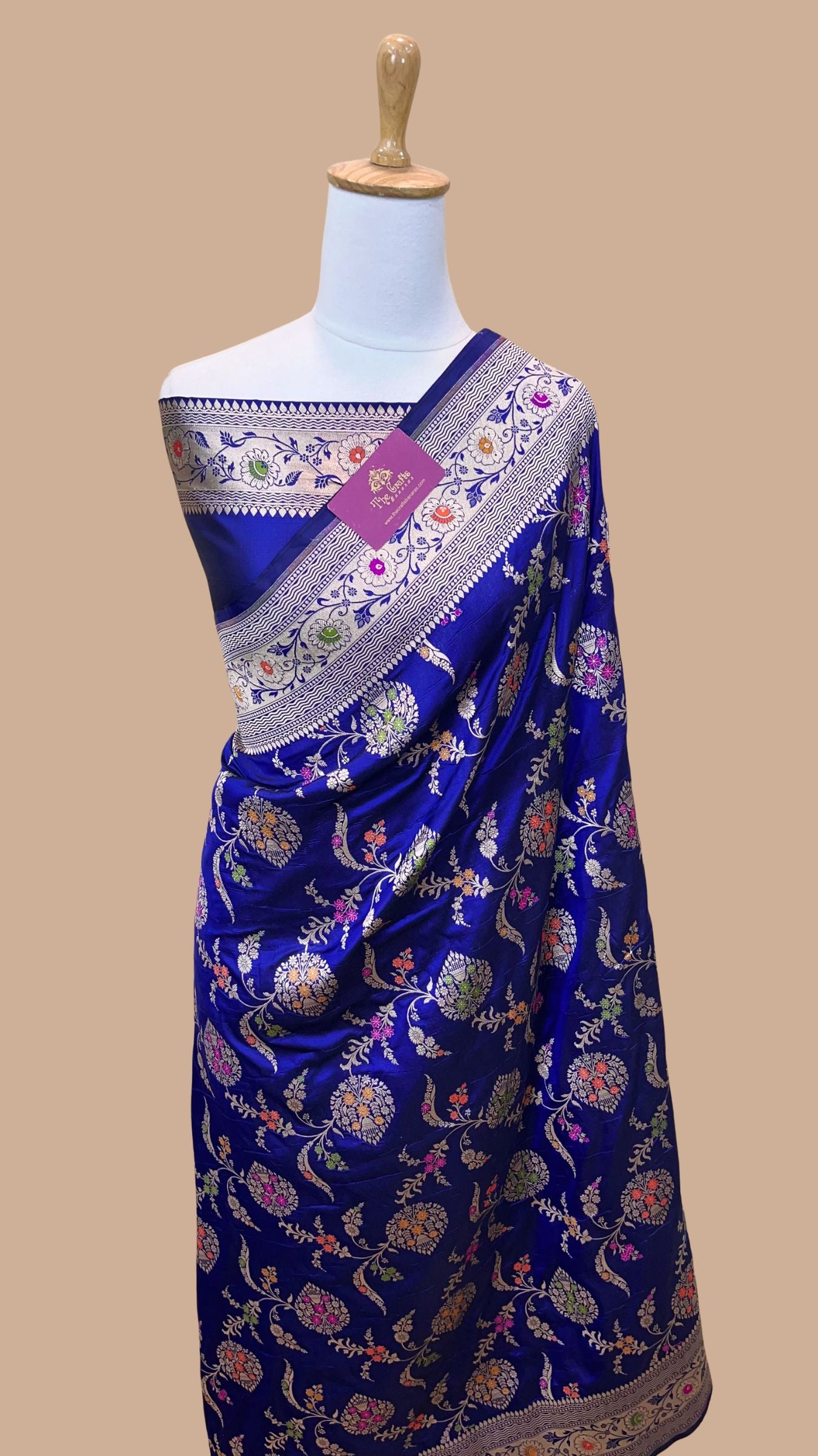 Pure Katan Silk Handloom Banarasi Saree - Jaal With Meenakari