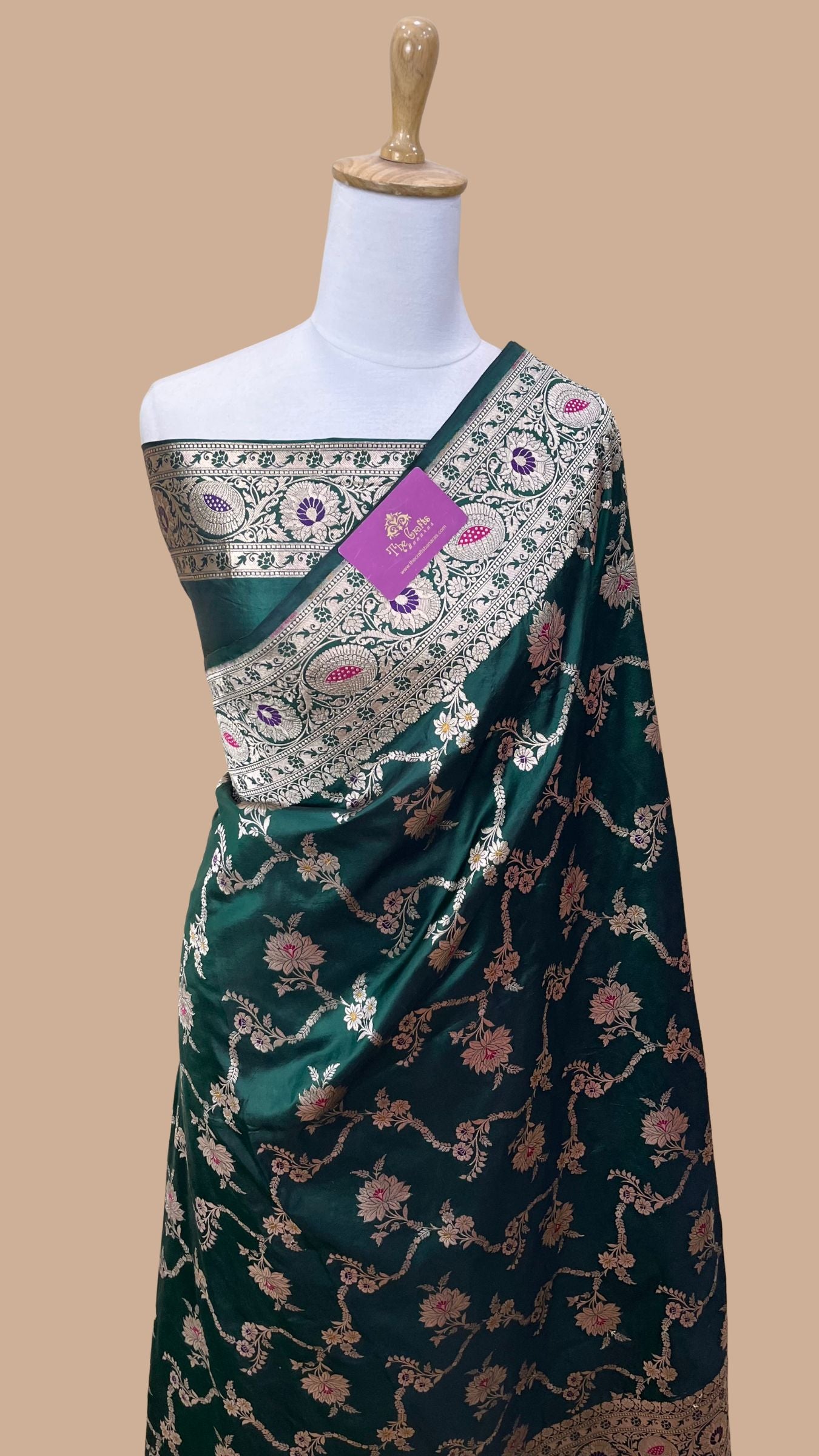 Pure Katan Silk Handloom Banarasi Saree - Jaal With Meenakari