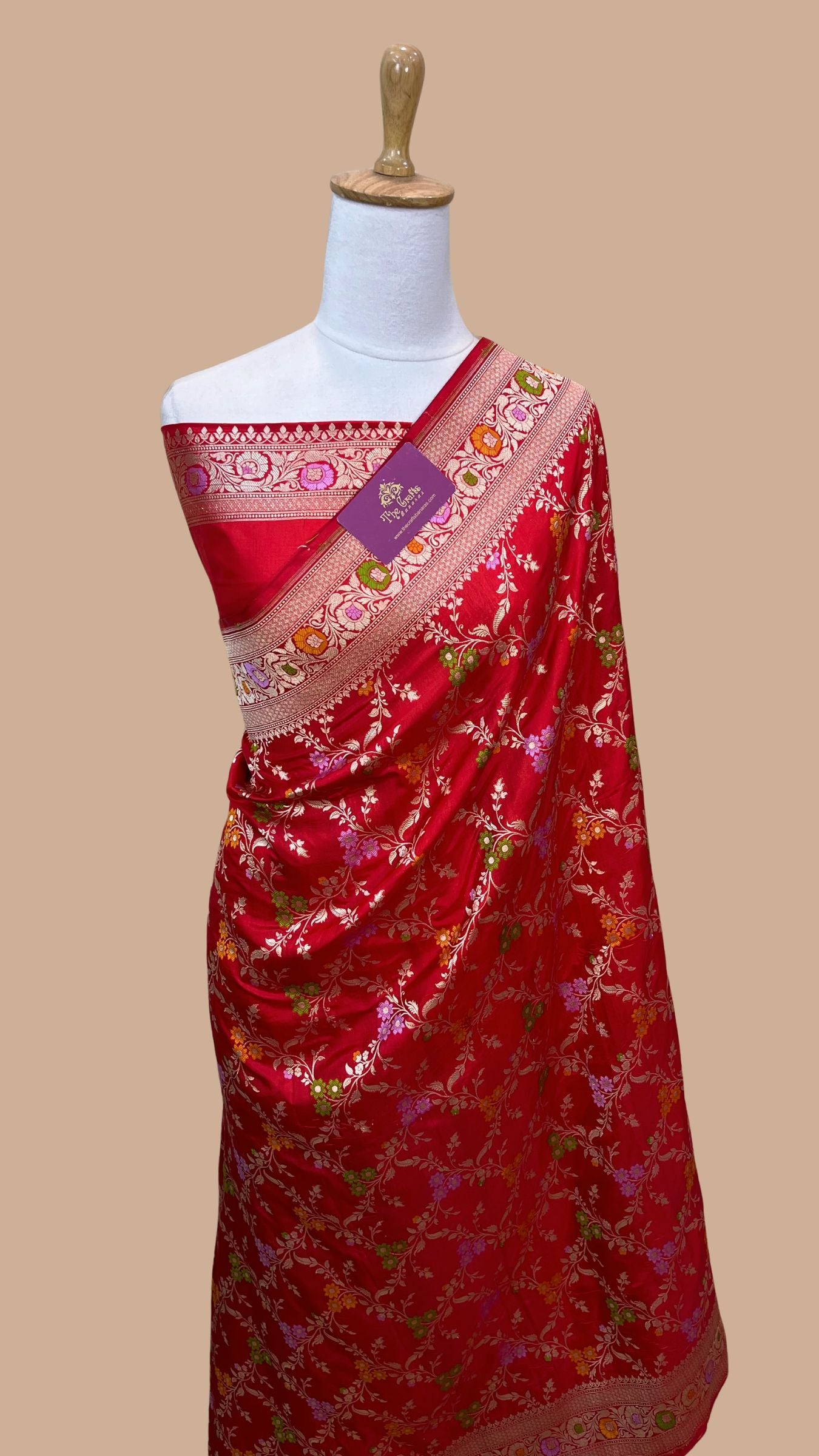 Pure Katan Silk Handloom Banarasi Saree - Jaal With Meenakari