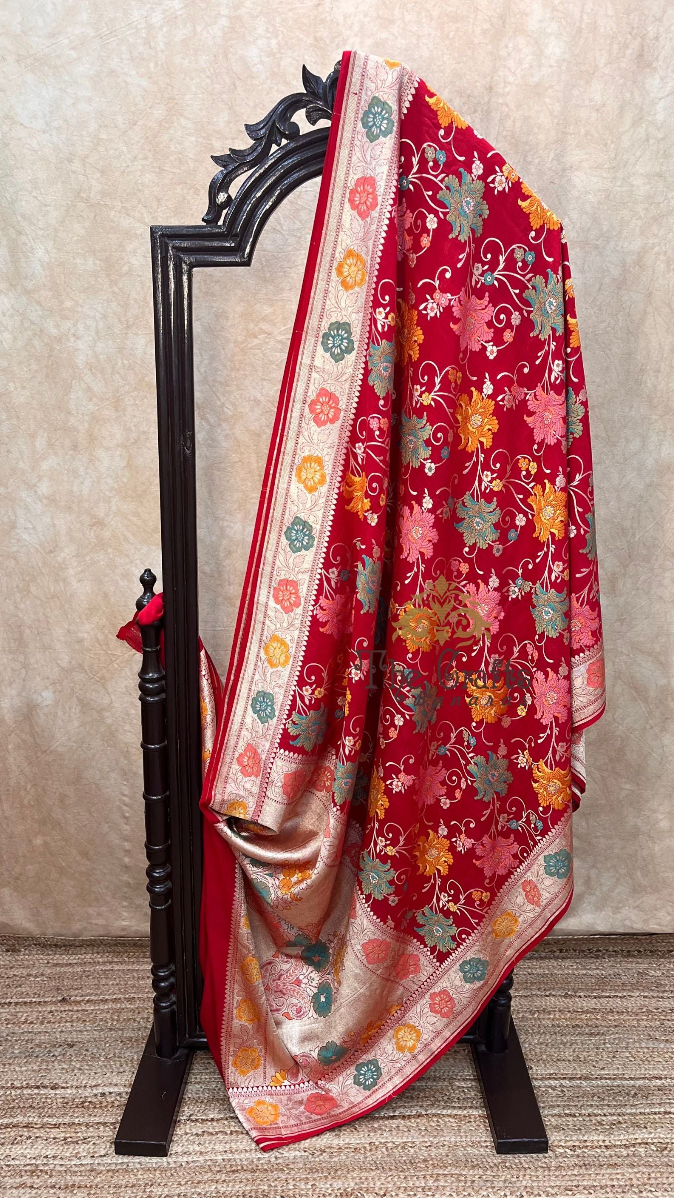 Pure Munga SIlk Handloom Banarasi Saree - Jaal With Meenakari