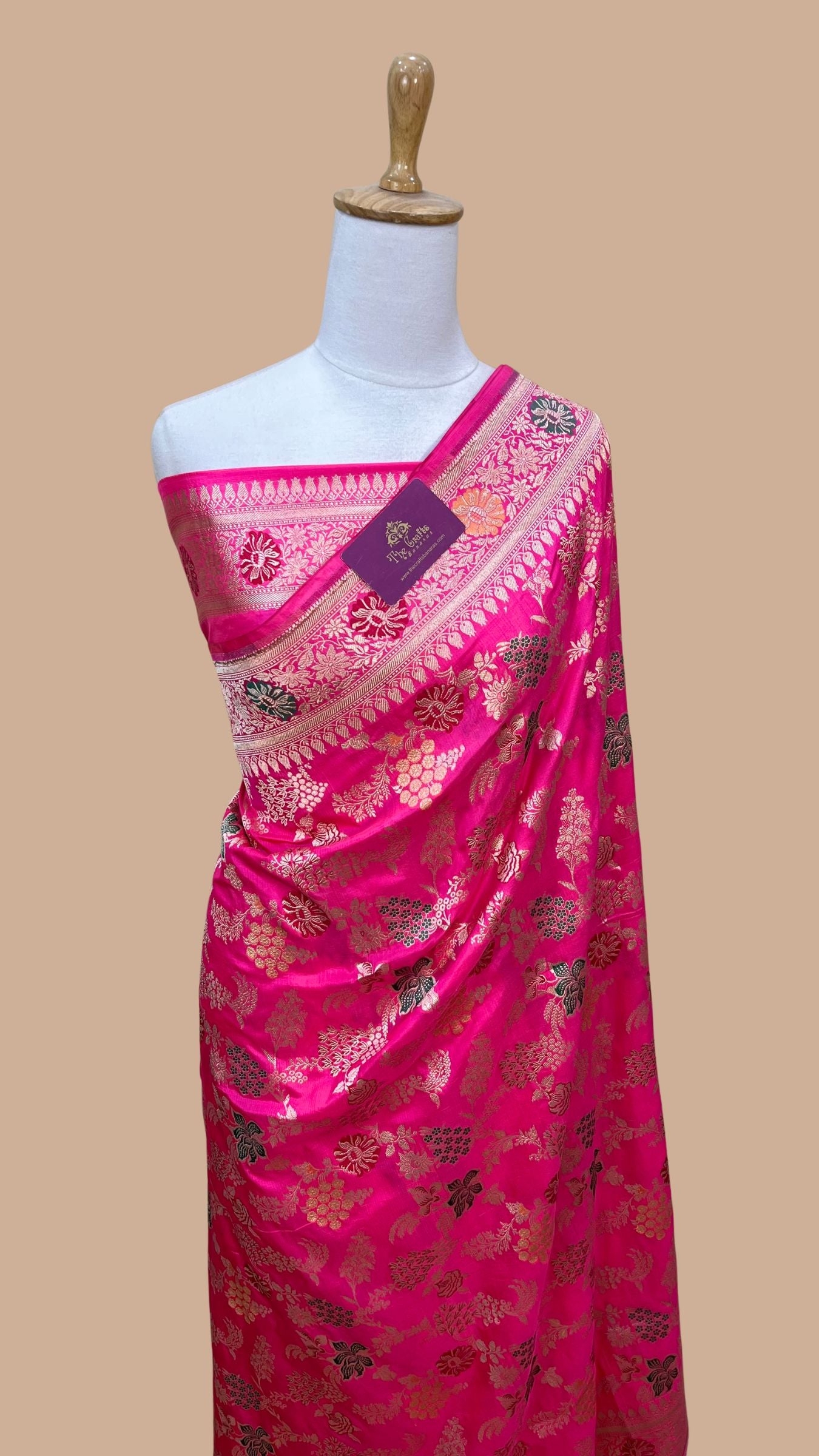 Pure Katan Silk Handloom Banarasi Saree - Jaal With Meenakari
