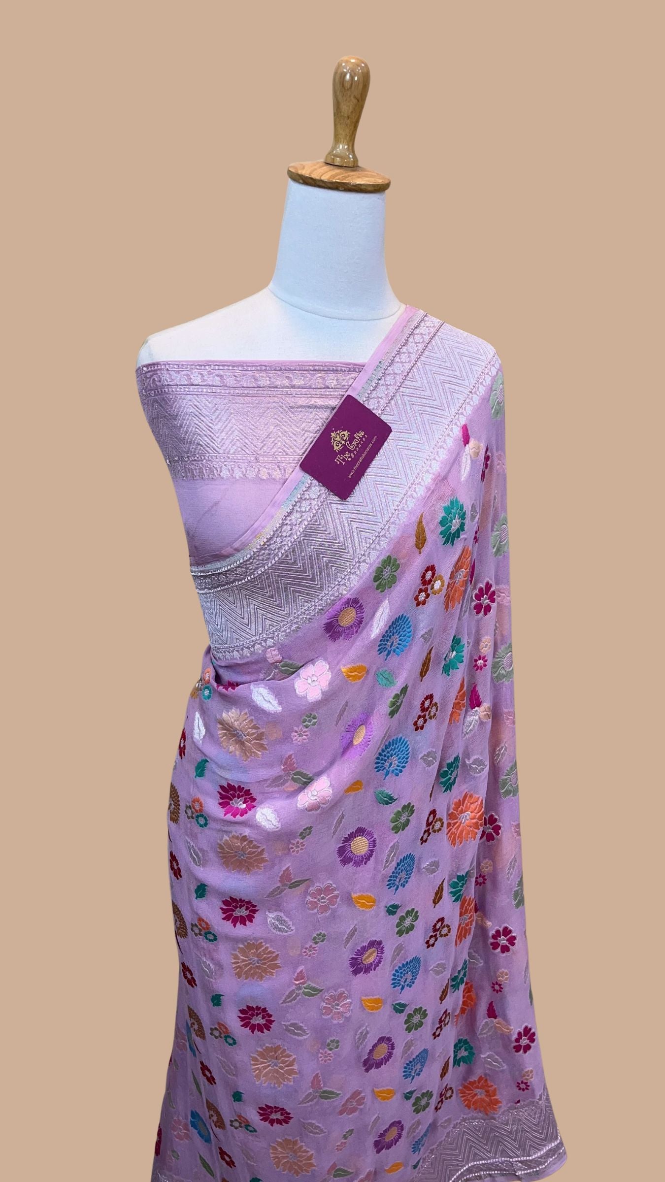 Khaddi Georgette Handloom Banarasi Saree - with meenakari all over