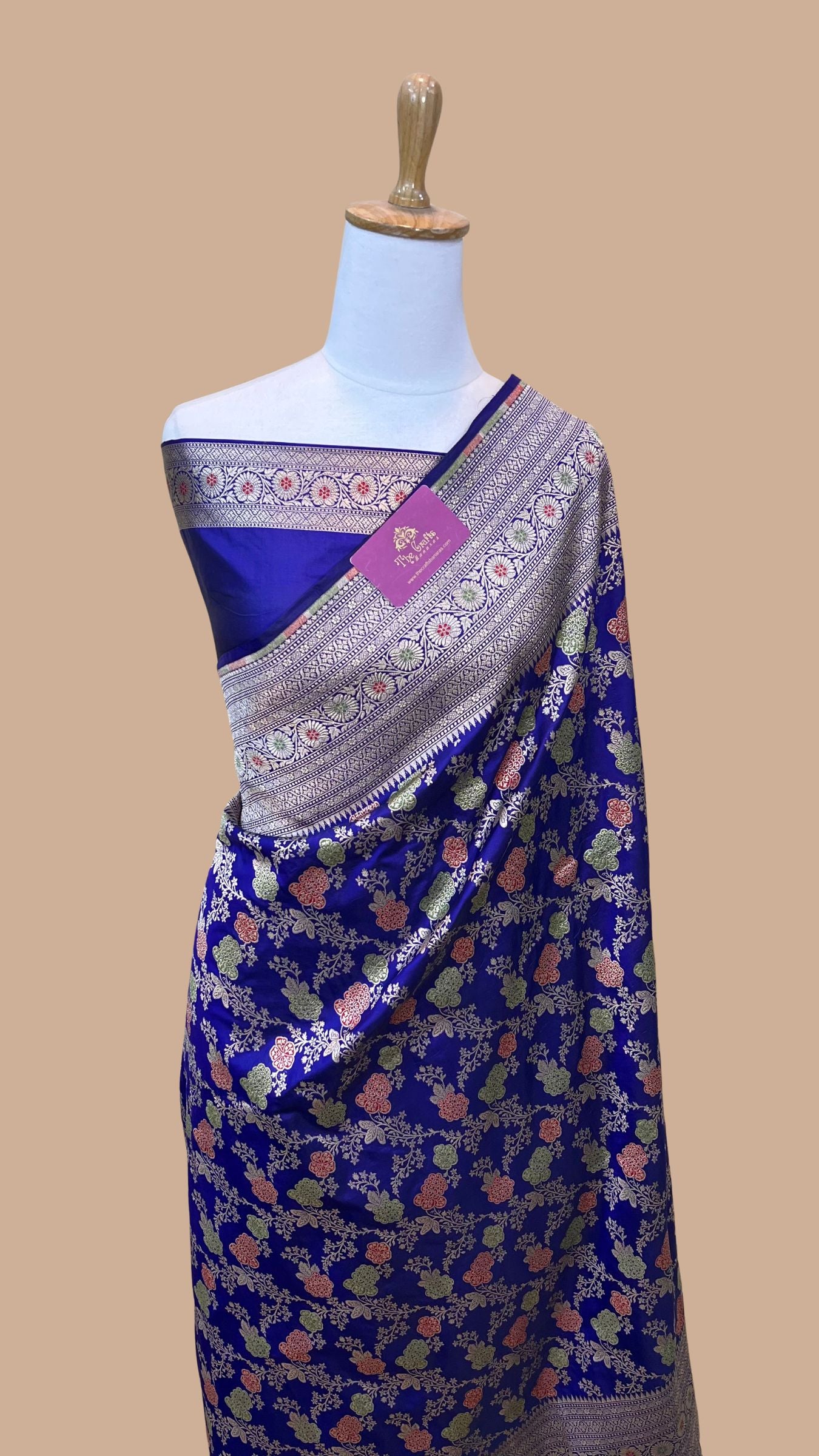 Pure Katan Silk Handloom Banarasi Saree - Jaal With Meenakari