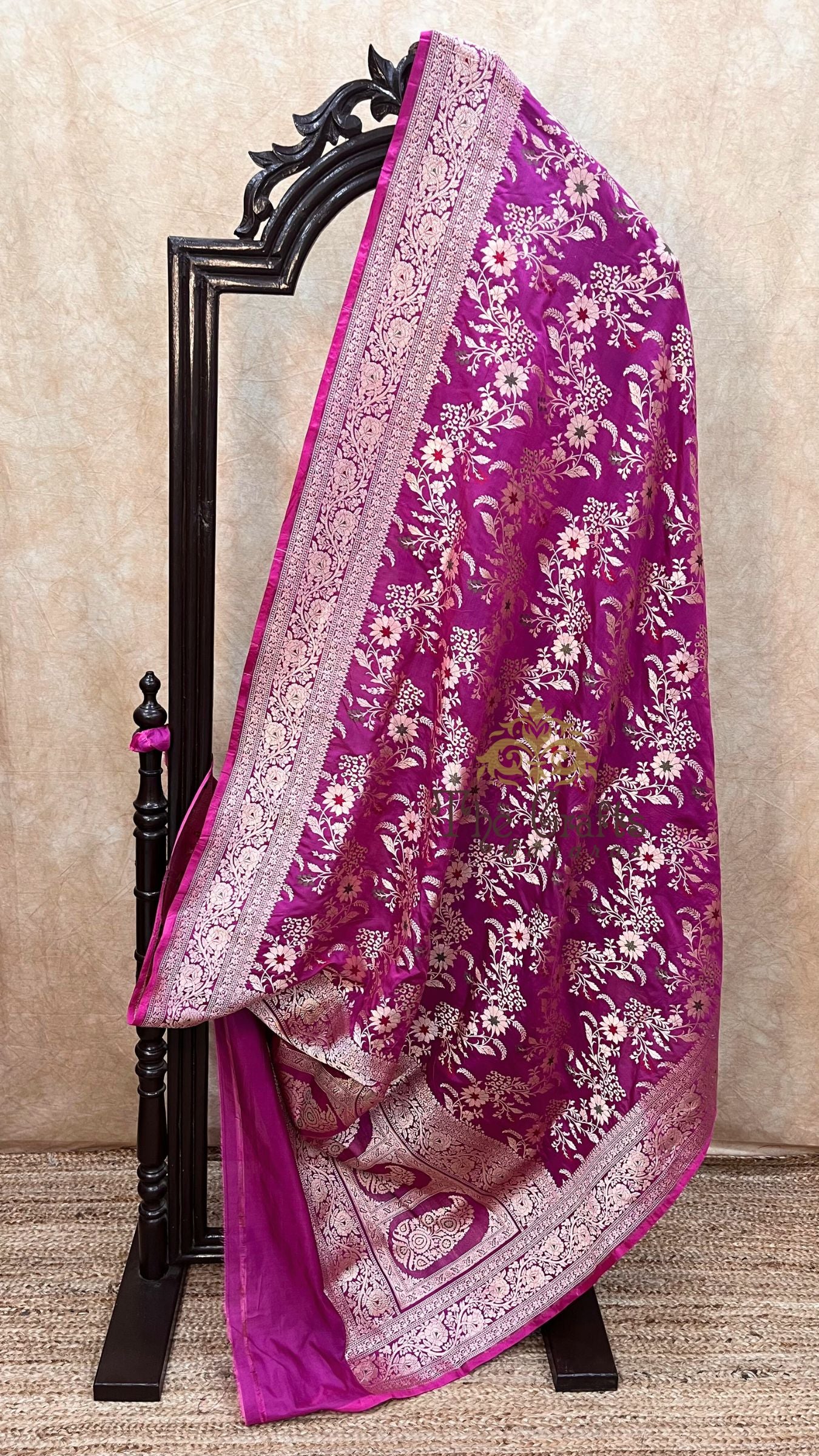 Pure Katan Silk Handloom Banarasi Saree - Jaal Work With Meenakari