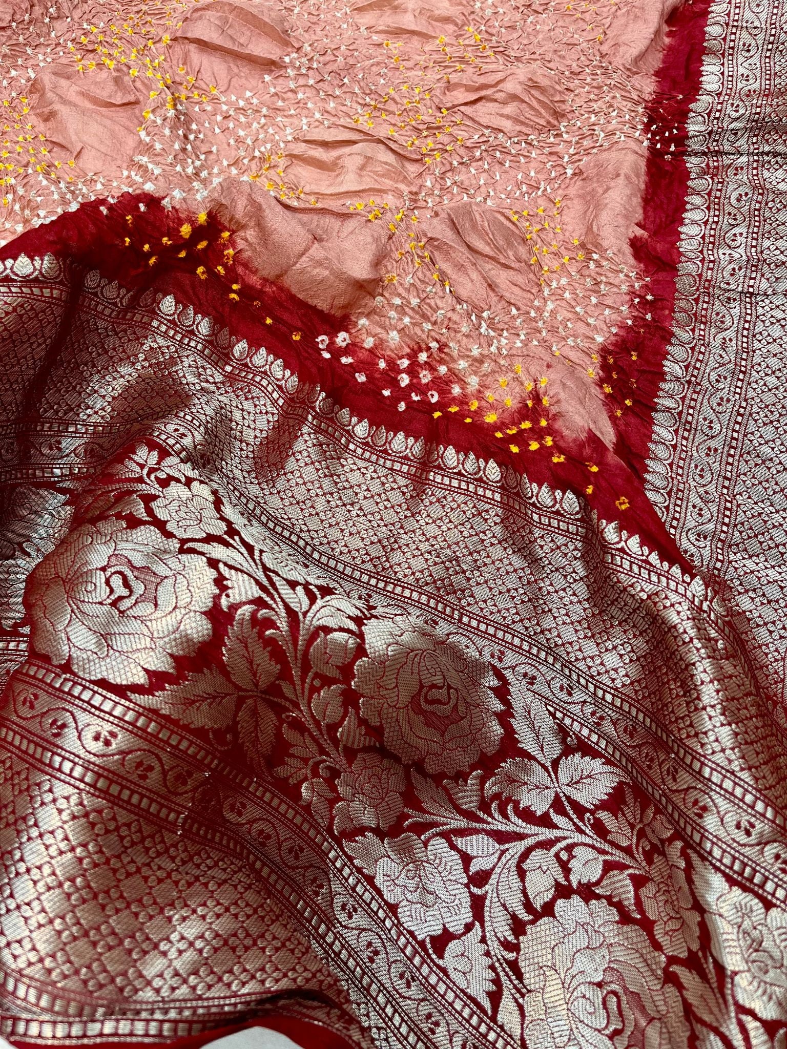 Pure Katan Silk Handloom Bandhej Banarasi Saree