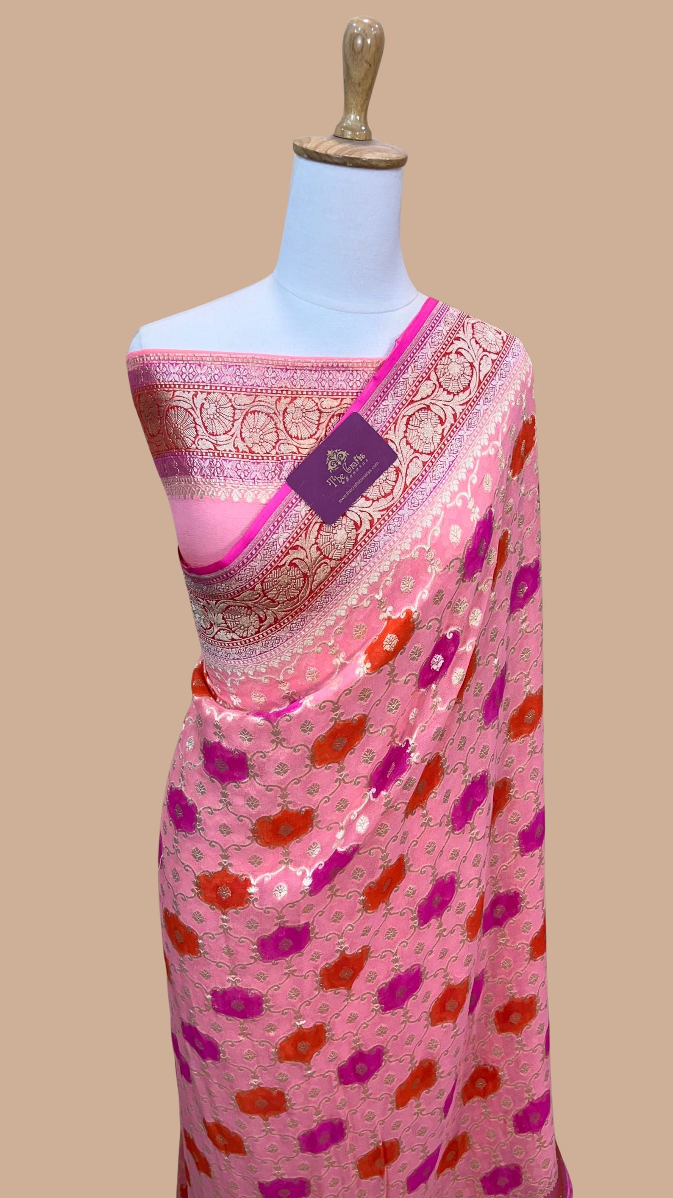 Khaddi Georgette Handloom Banarasi Saree - Water Zari