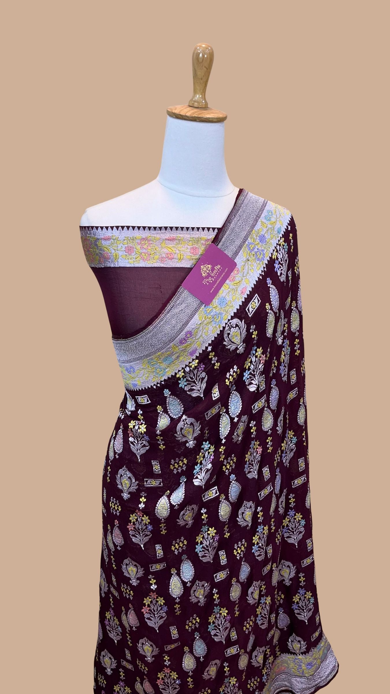 Khaddi Georgette Handloom Banarasi Saree - Jaal with Meenakari