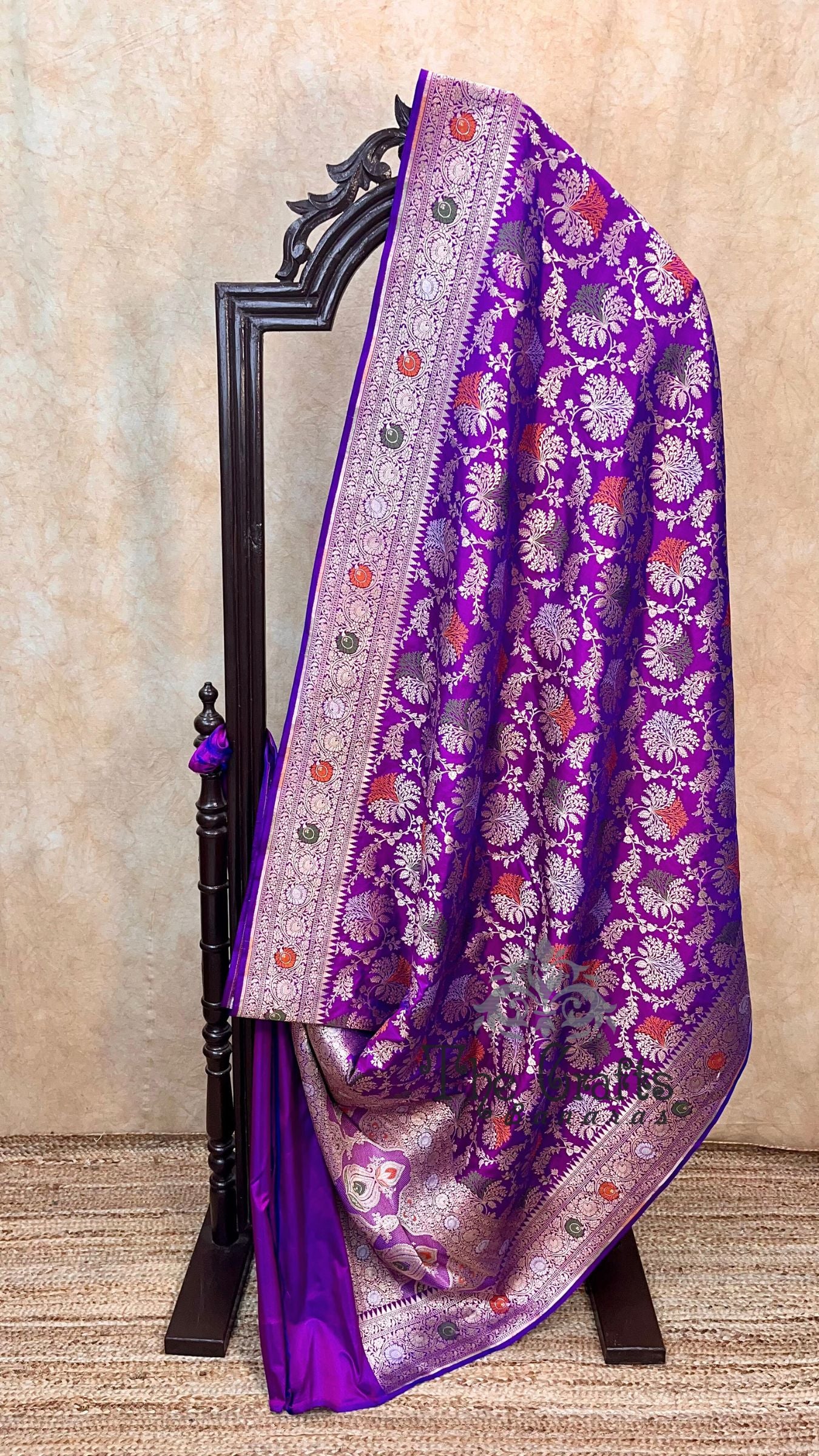 Pure Katan Silk Handloom Banarasi Saree - Jaal With Meenakari